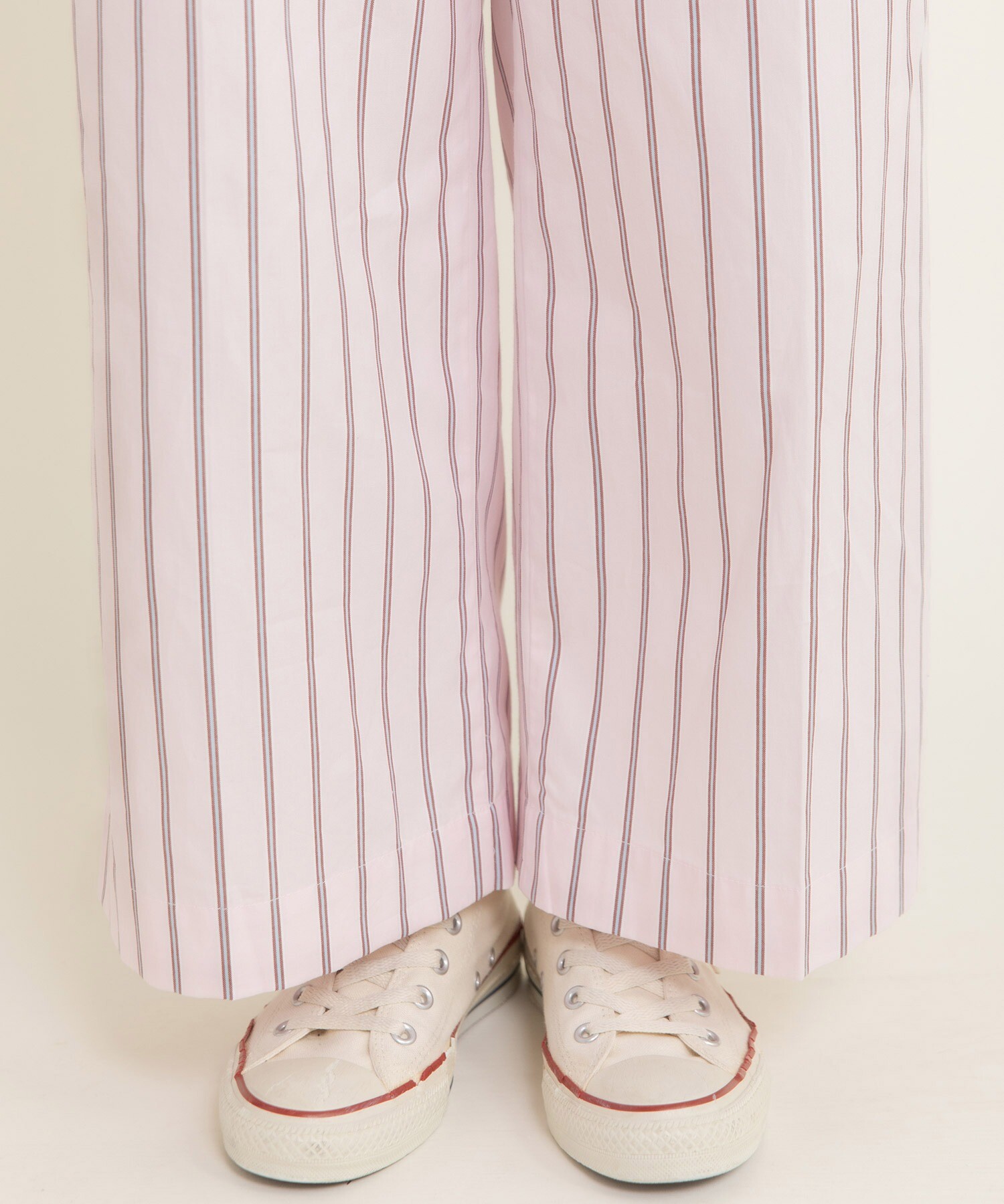 40/-オックスマルチストライプ センタープレスストレートパンツ