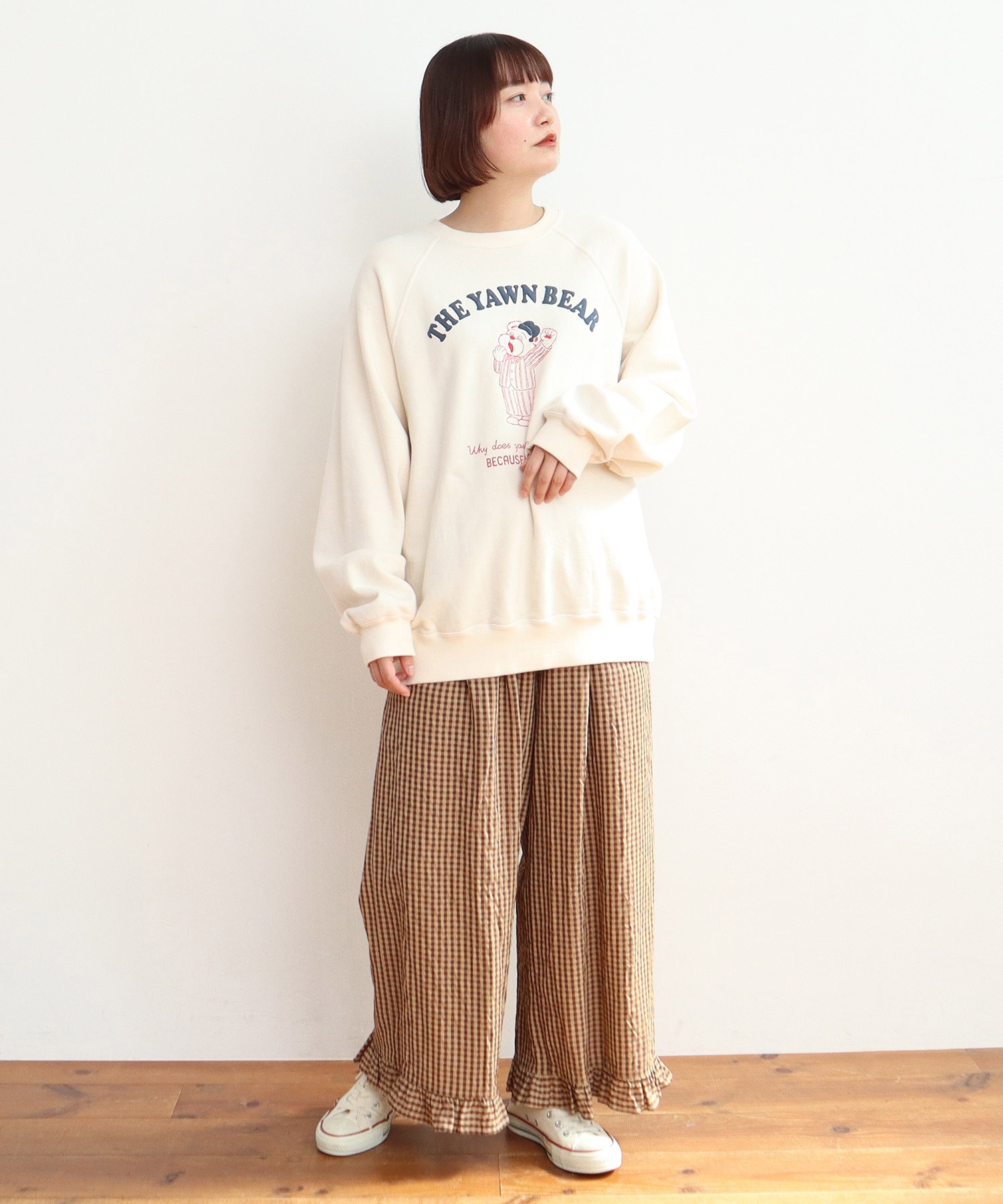 AMBIDEX Store ○○ドビーギンガム 裾フリルイージーパンツ