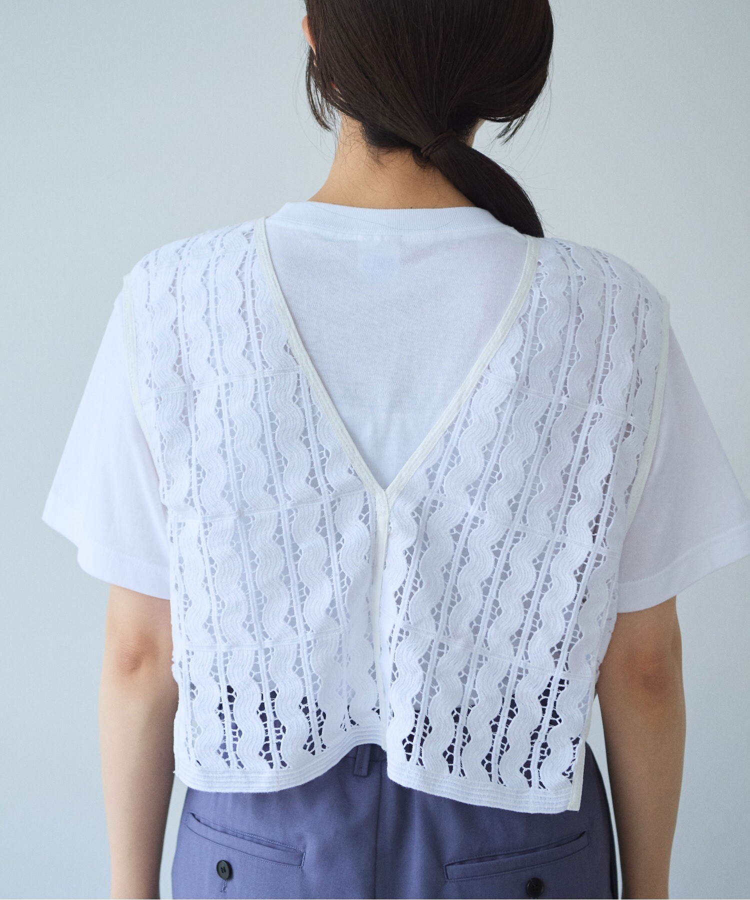 AMBIDEX Store Cotton/wave lace ベスト(F シロ): yuni AMBIDEX Store Cotton/wave lace ベスト(F シロ): yuni