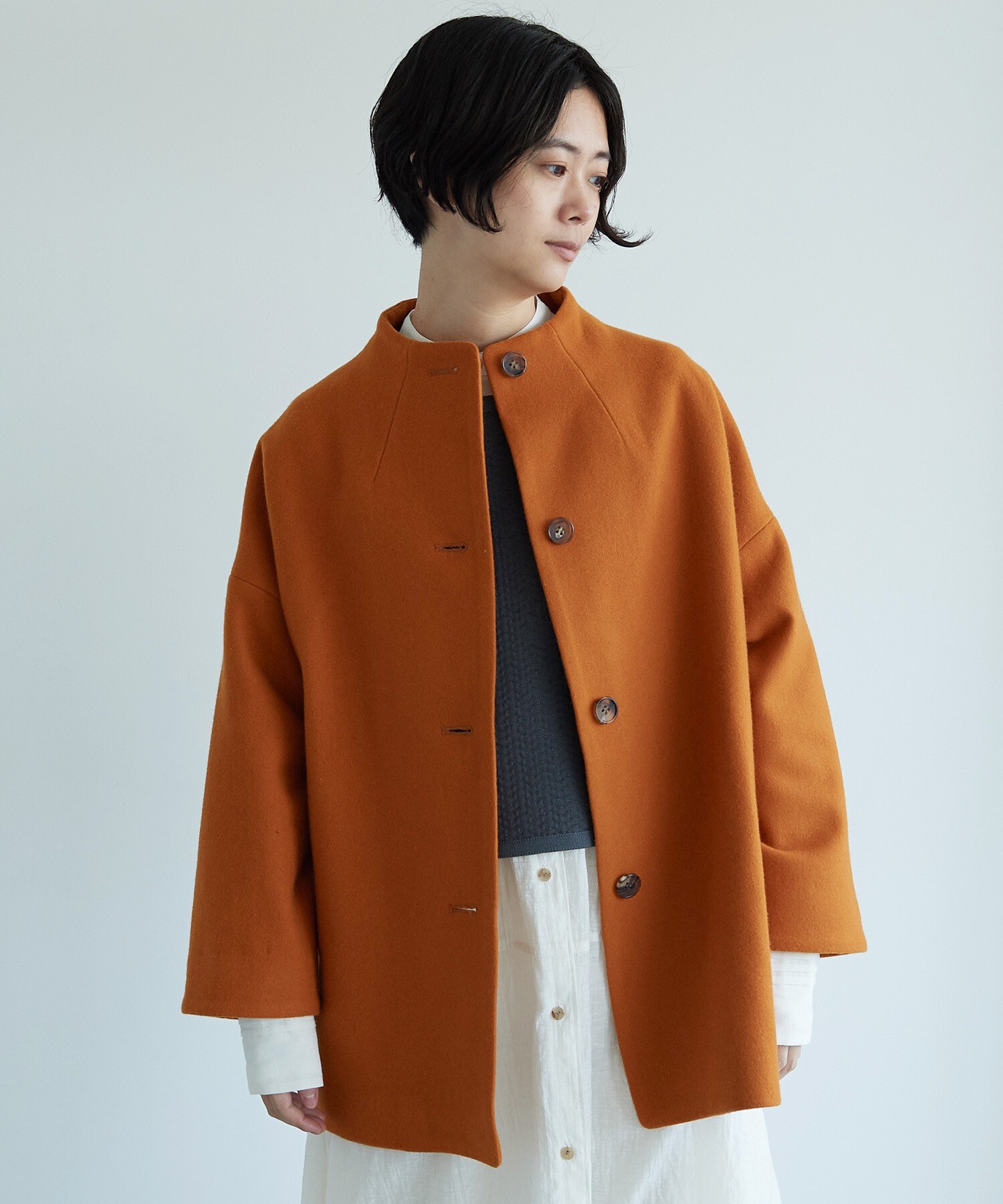 AMBIDEX Store △Wool/super100 bottle neck コート(F グリーン): yuni