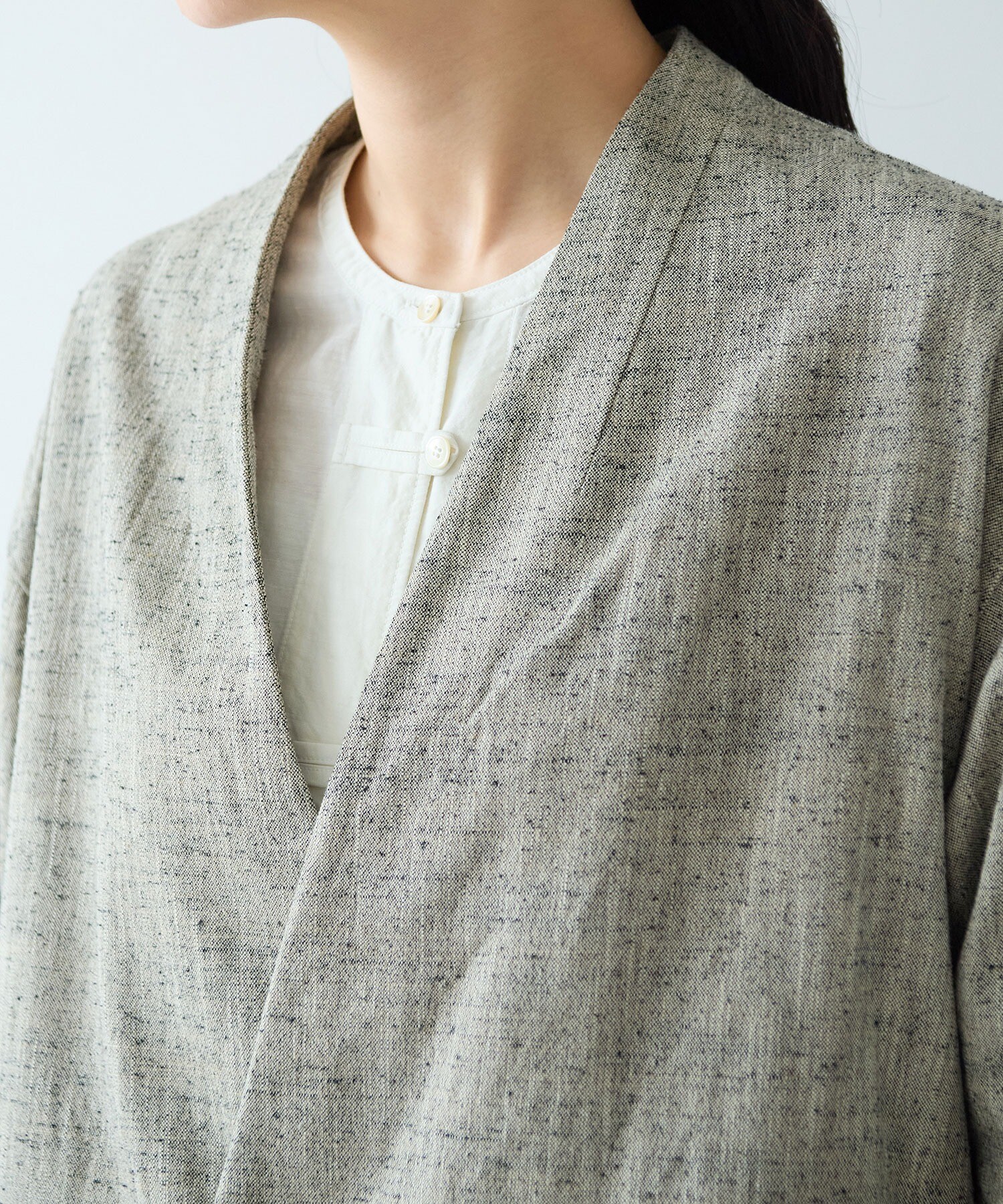 AMBIDEX Store ○slab nep tweed no collarジャケット(F グレー): yuni