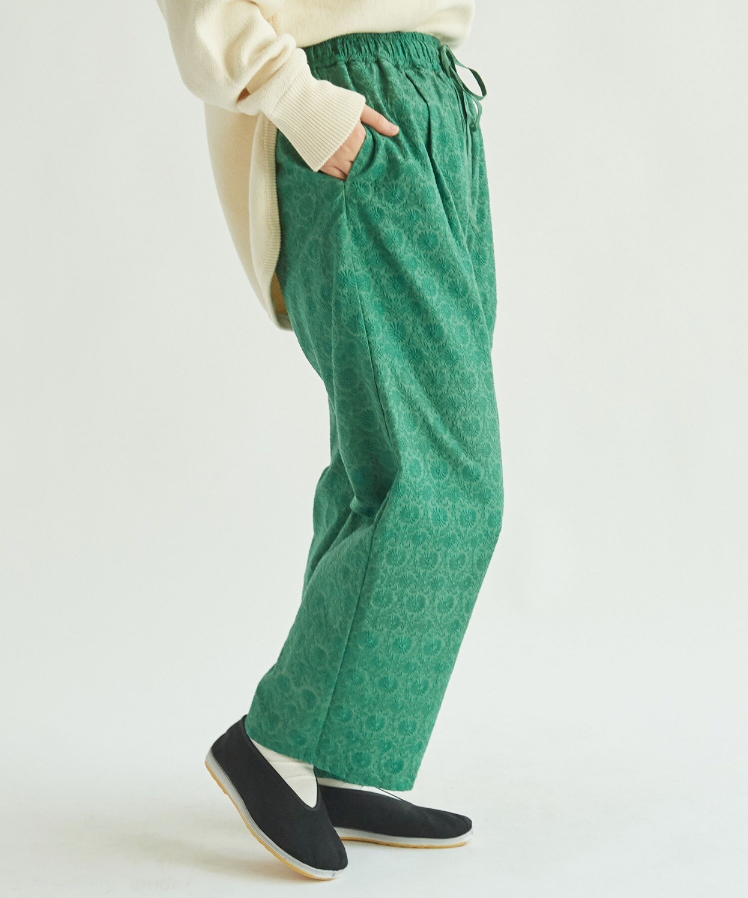 AMBIDEX Store ○mosaic刺繍 イージーパンツ(F グリーン): yuni