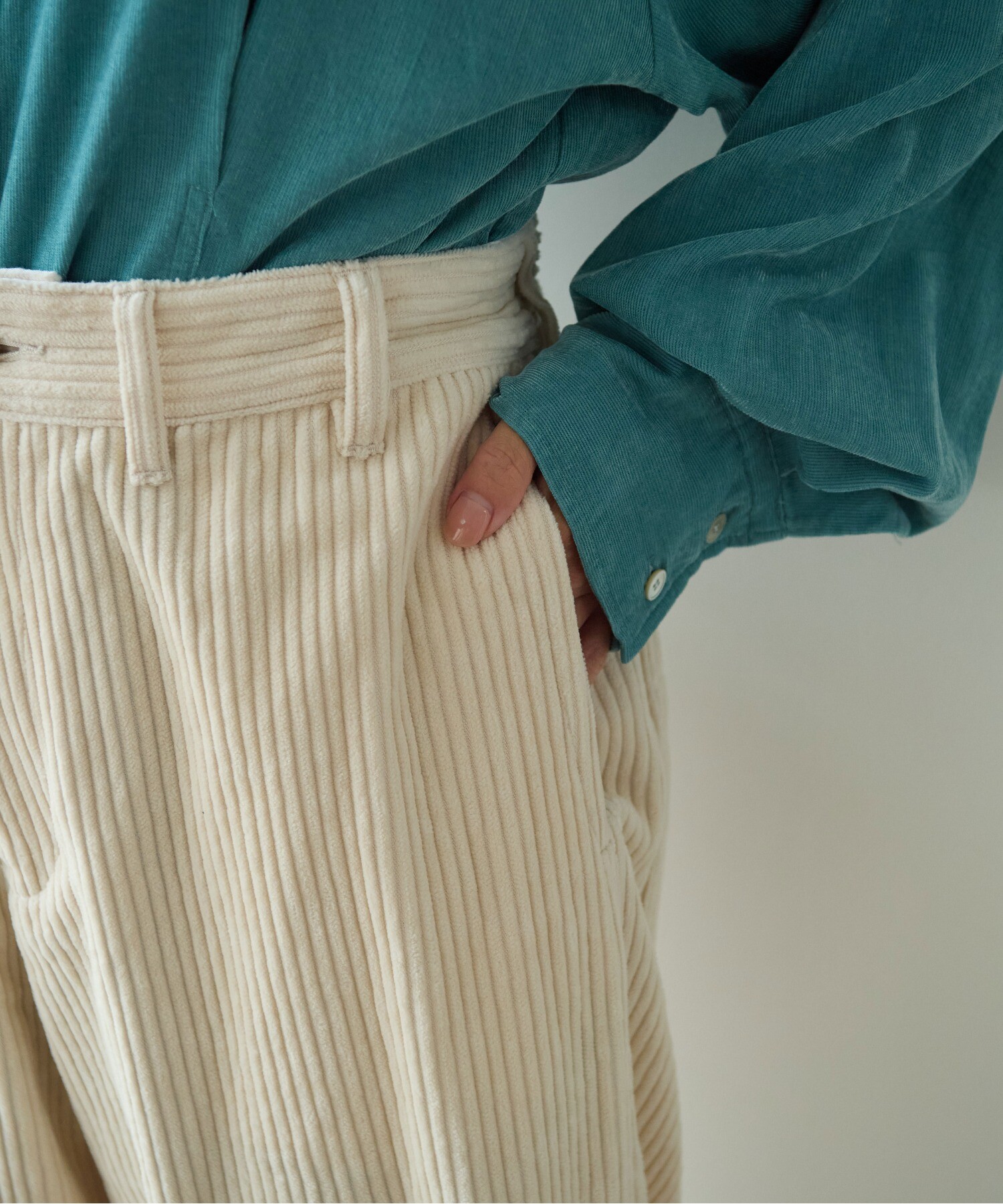 AMBIDEX Store ○コットンコーデュロイ バックゴムワイドパンツ(M クロ