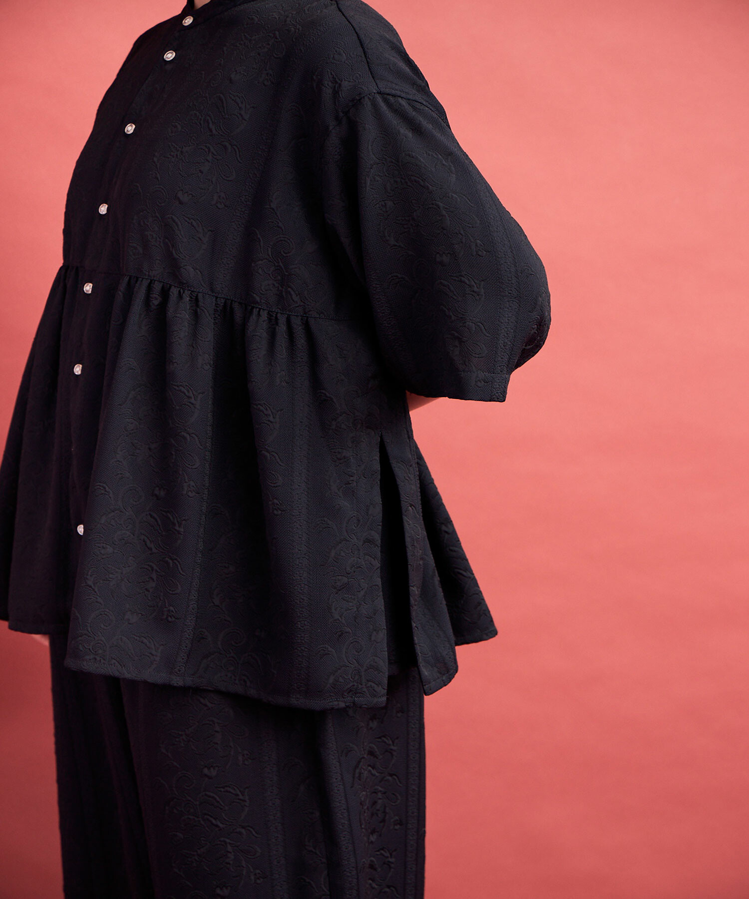 バリエーションボータイシャツ ブラック AMBIDEX Store ○botanical stripe gather シャツ(F NAVY): FLAT