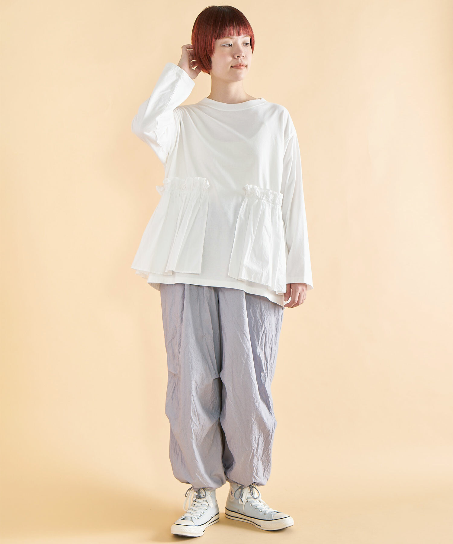 AMBIDEX Store ○ラスティック天竺 SIDE SHADE Tシャツ(F WHITE): FLAT 