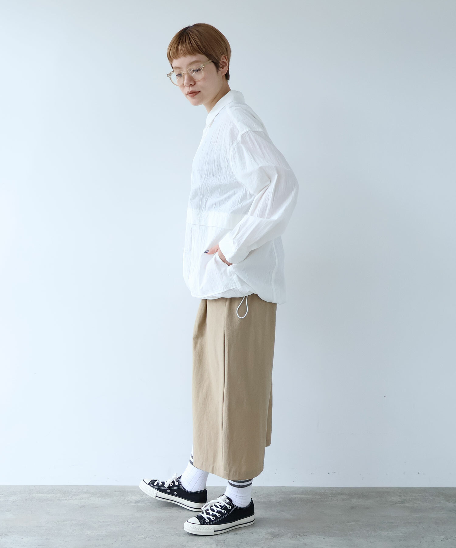 AMBIDEX Store ウール/コットン hira washer CROPPED パンツ(F BLACK
