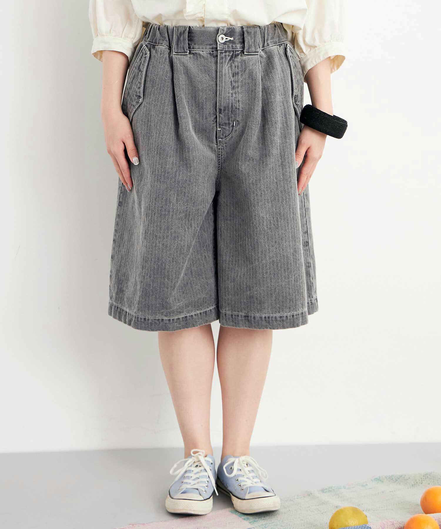 buoybuoy　へリンボン顔料 SHORT パンツ AMBIDEX Store △○へリンボン顔料 SHORT パンツ(F GREY): FLAT