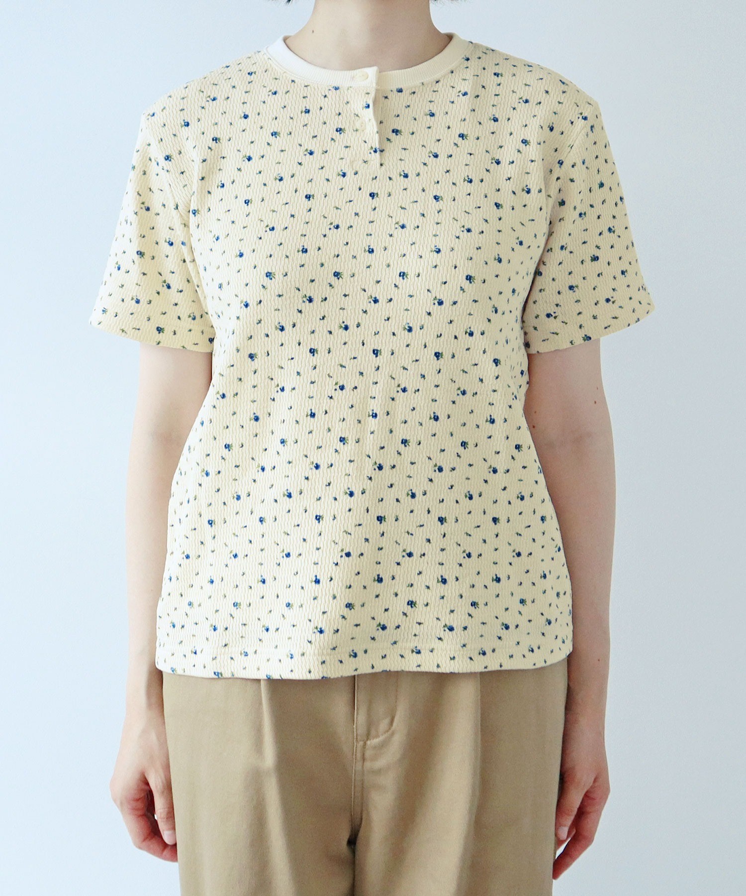 tシャツ USEDサーマル小花プリント ヘンリーネックTシャツ レディース AMBIDEX Store ○USEDサーマル小花プリント ヘンリーネックT