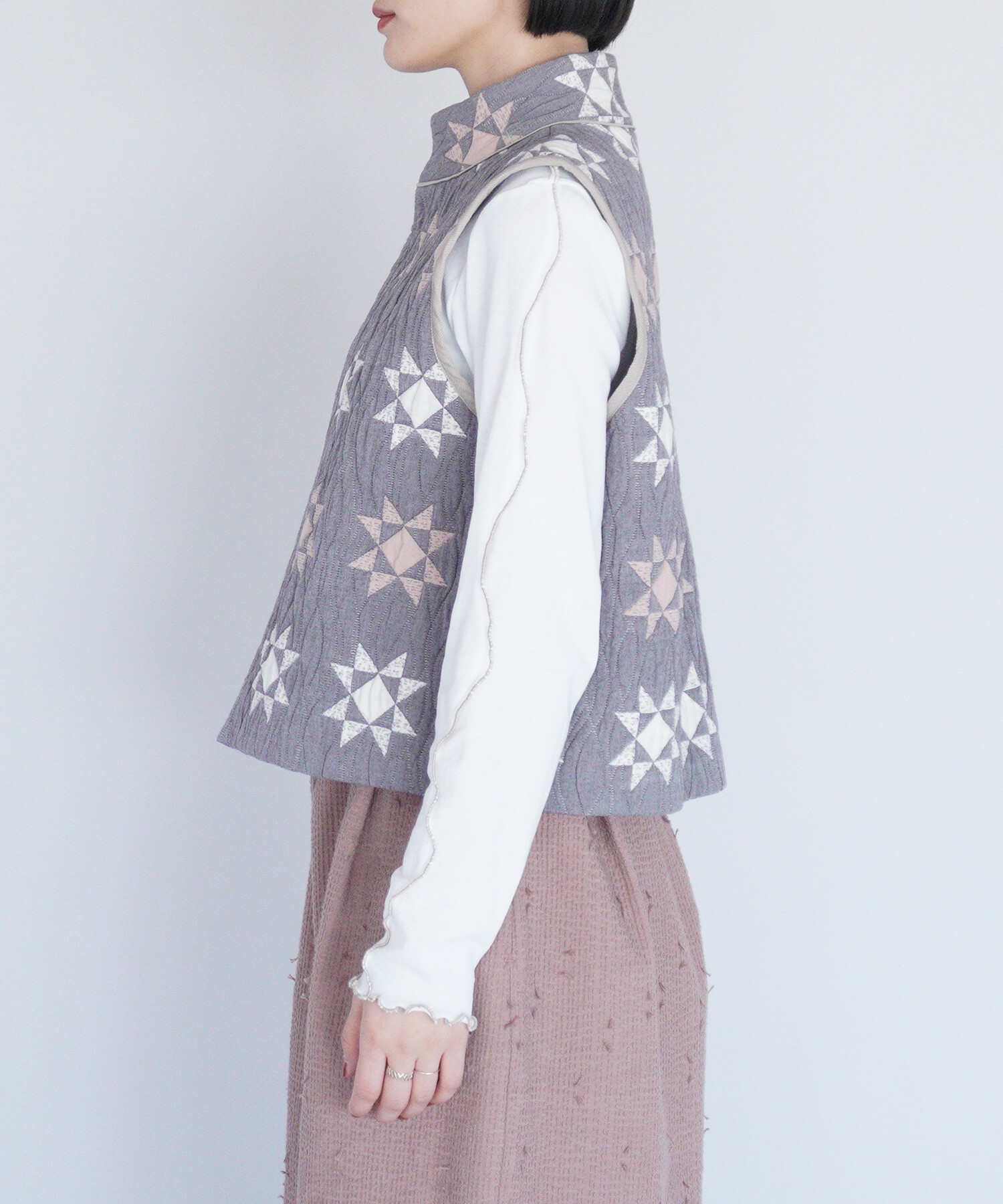 AMBIDEX Store 〇patchwork quilt jacquard ベスト(F グレー): Rin