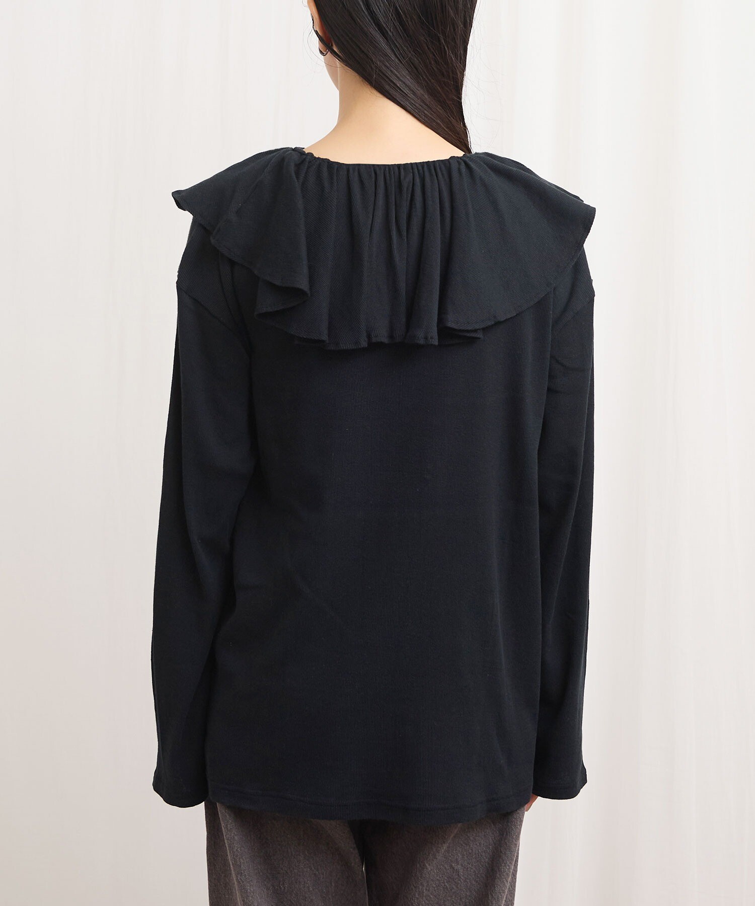 ▪️専用　BORDER FRILL TOP(38) 　BLACK KOBE LETTUCE（神戸レタス） トップス ブラウス 白 黒 ノースリーブ 夏