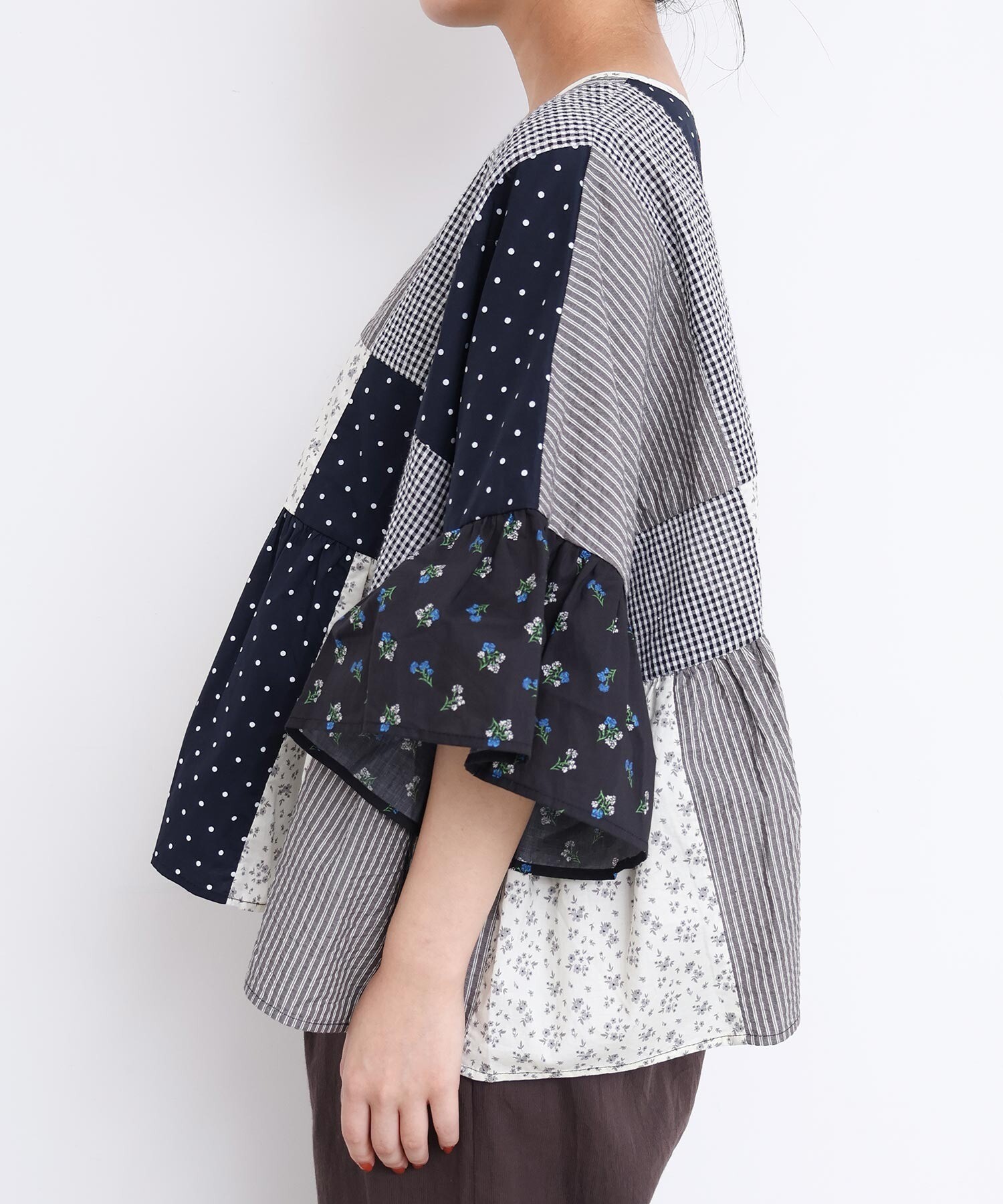 AMBIDEX Store little garden パッチワークブラウス(F クロ): l