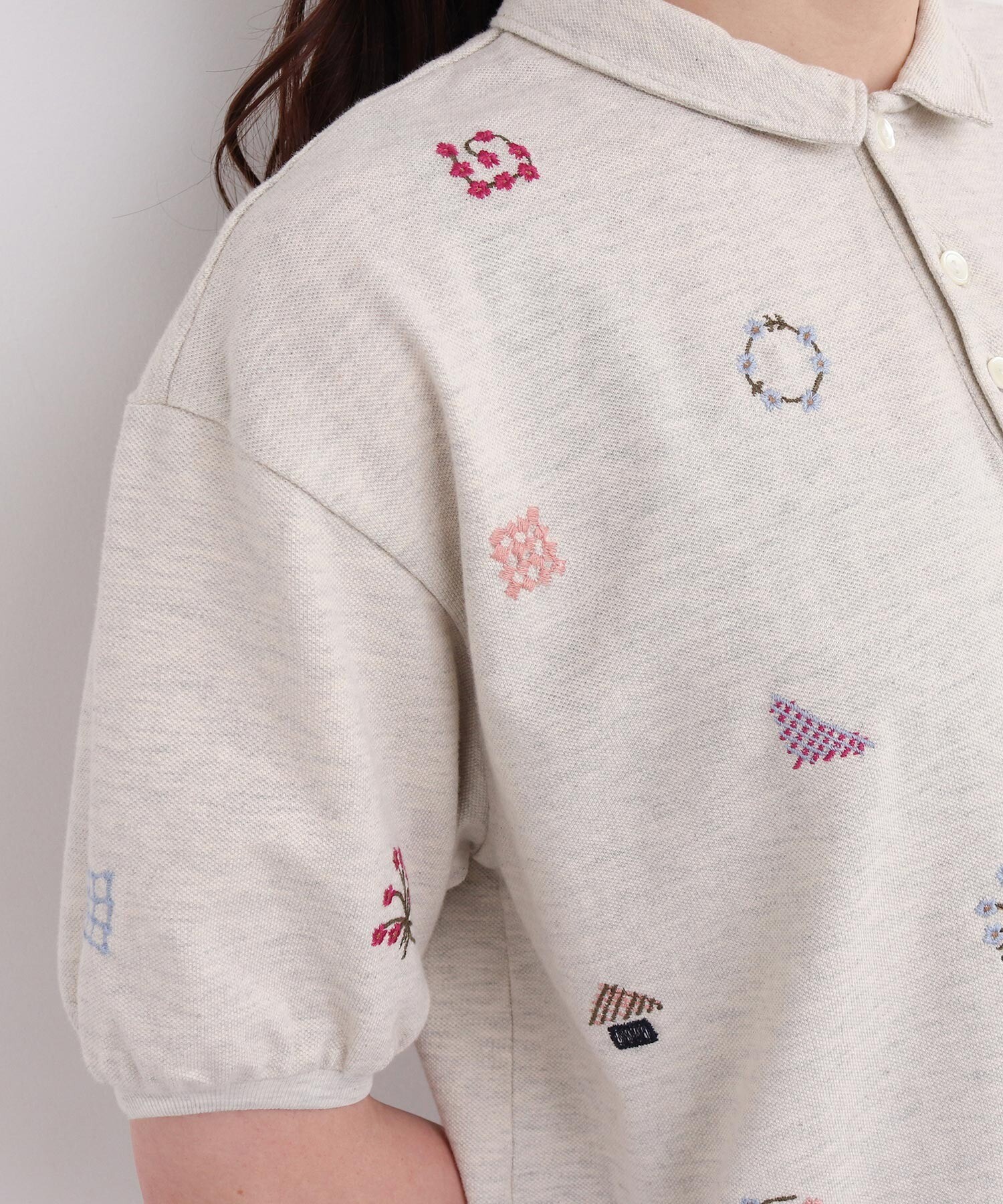 AMBIDEX Store ○まるさんかくしかく刺繍 ポロシャツ(F キナリ