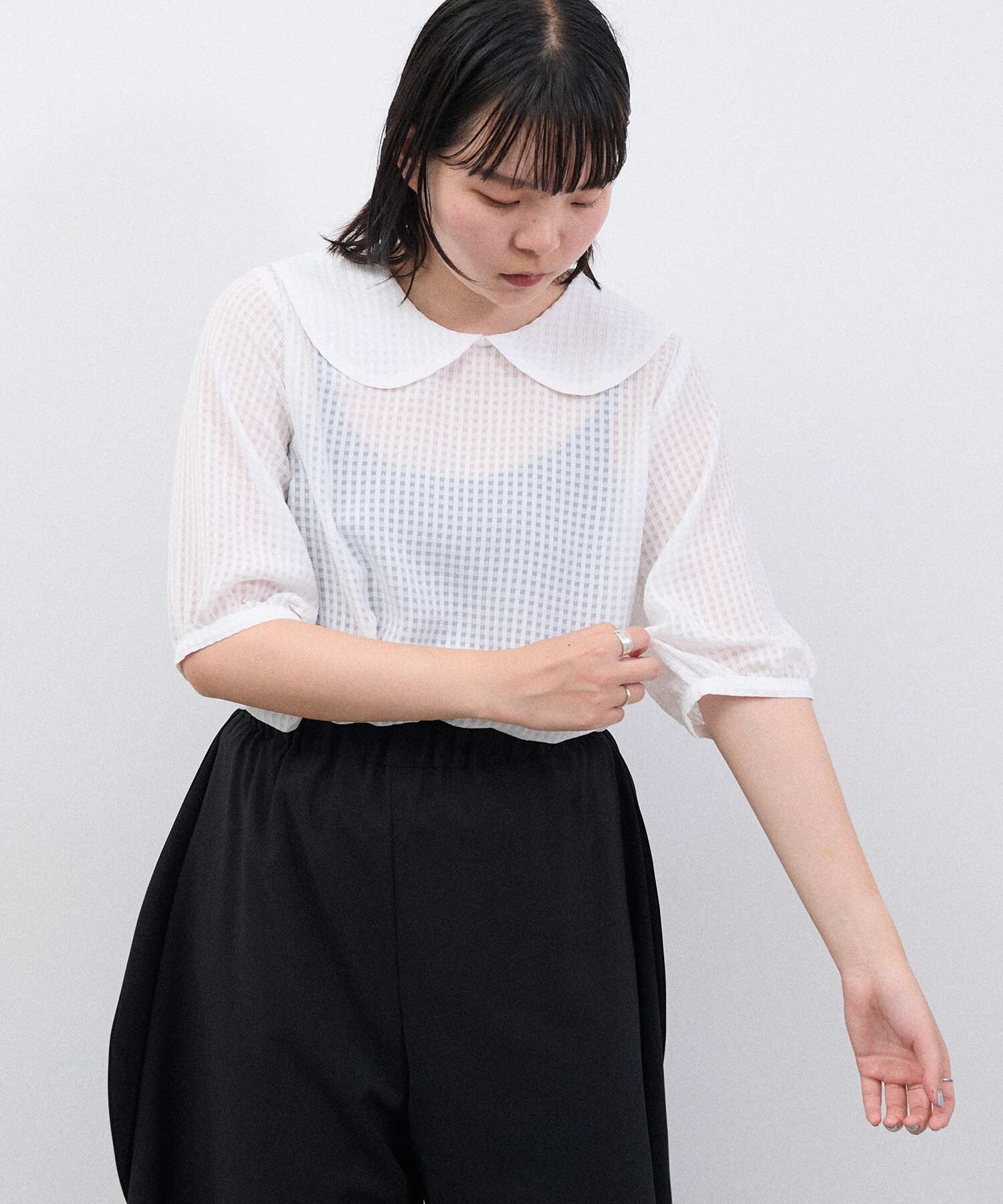 AMBIDEX Store SATIN SOCCER ギンガム ブラウス (F クロギンガム