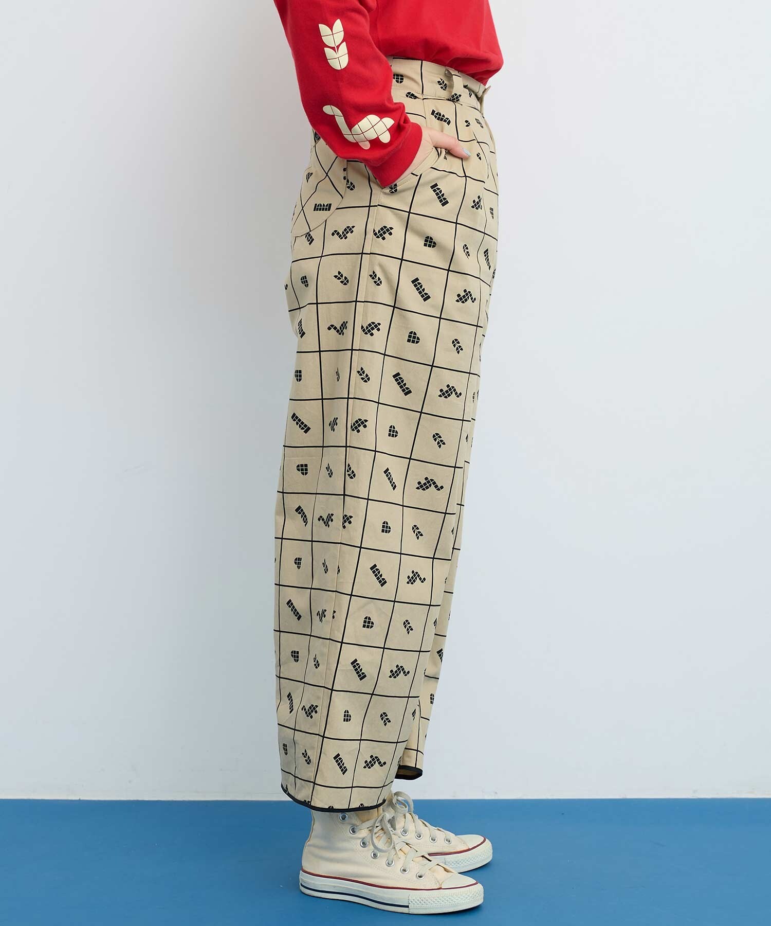 AMBIDEX Store ○〇BROCK TILE CHECK パンツ (F クロ): l'atelier du savon