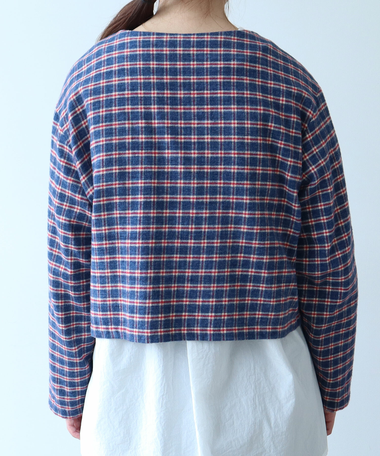 よ様 リクエスト 2点 Ｌサイズ AMBIDEX Store ○ mini チェック ノーカラーブラウス(F アオ