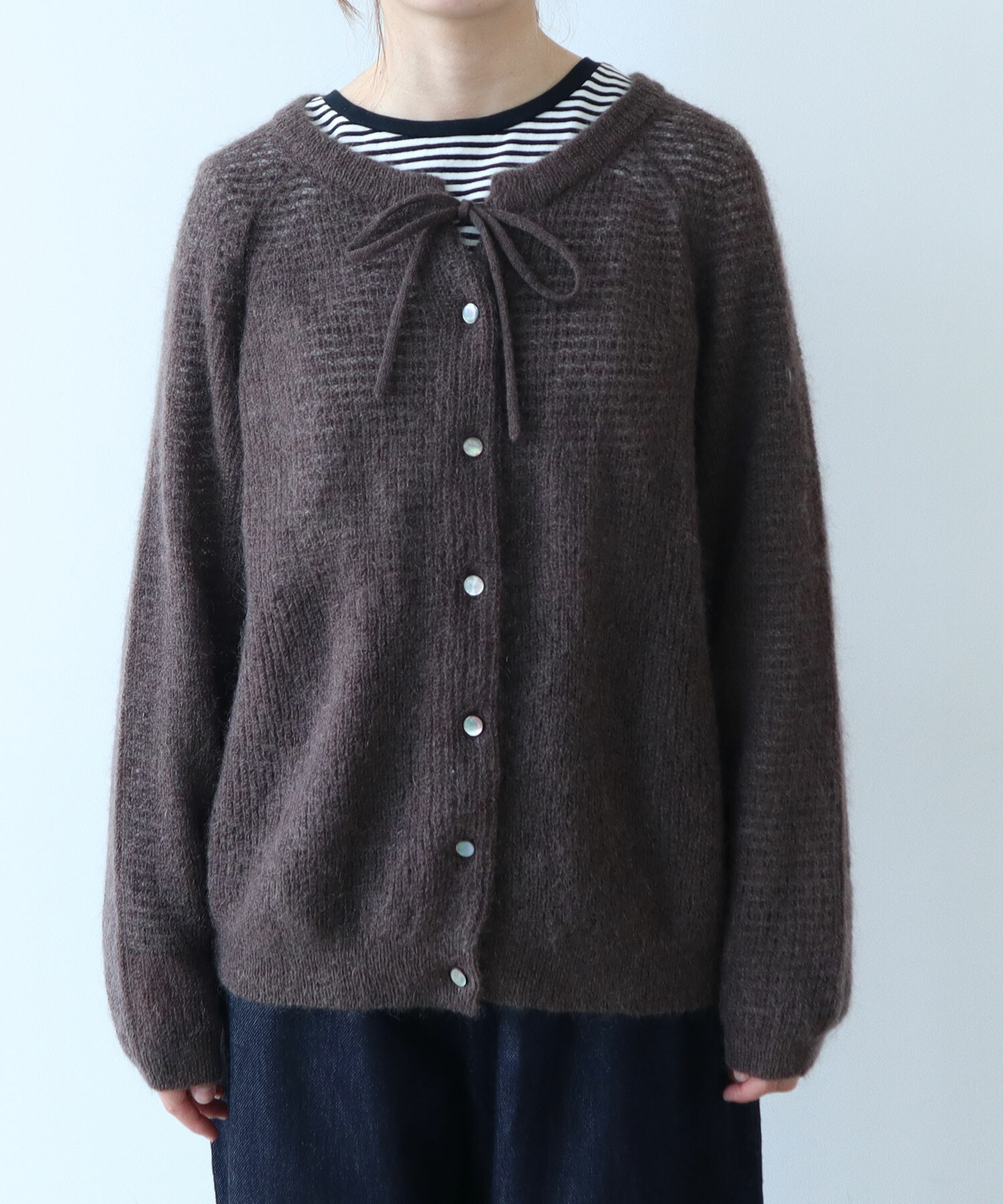 fig London ショート カーディガン bulle de savon AMBIDEX Store 〇 ピマクレープ クルーカーディガン(F オレンジ