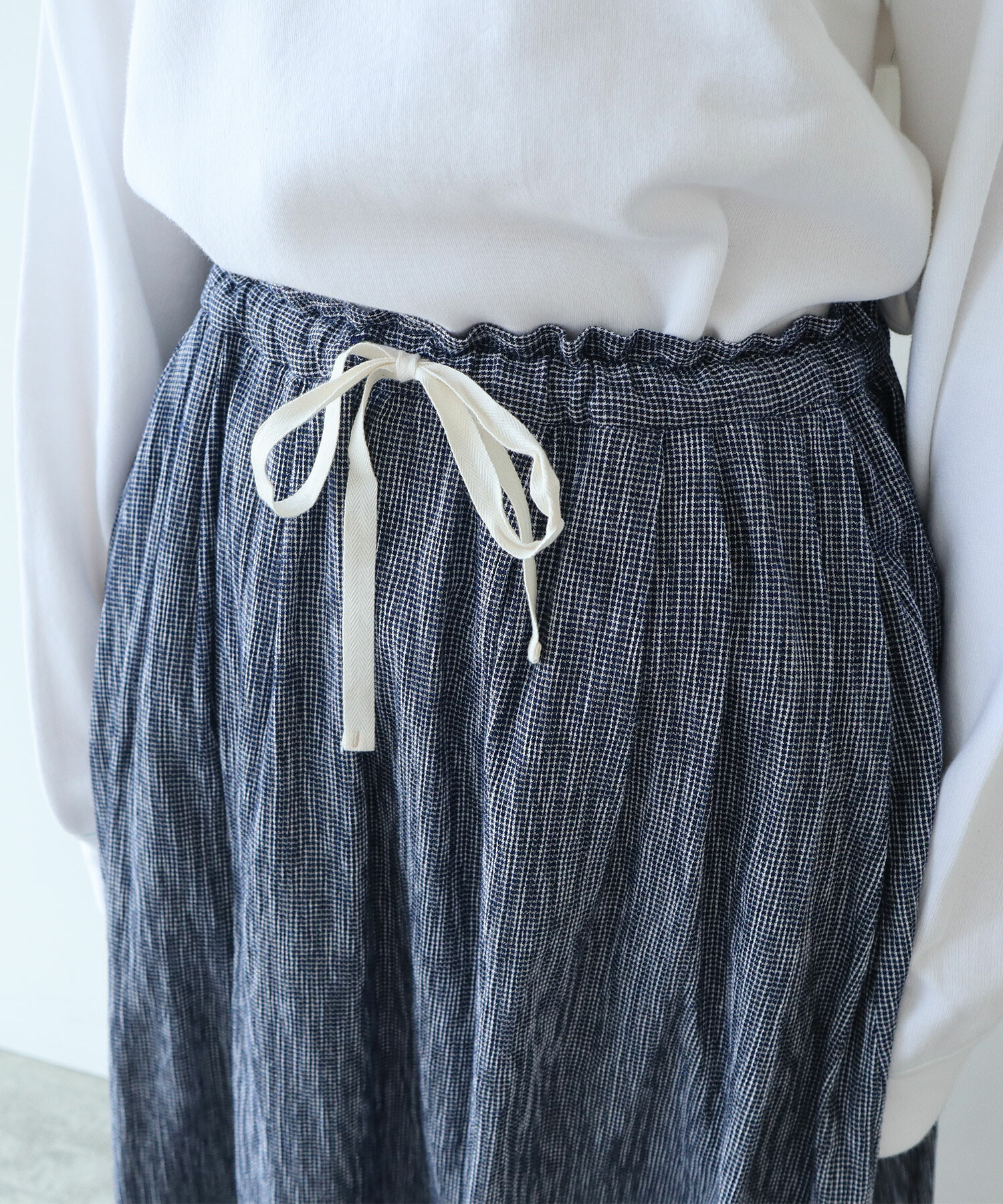 ビュルデサボン　ちぢみギンガム　スカート bulle de savon（ビュルデサボン）の「ちぢみgingham スカート