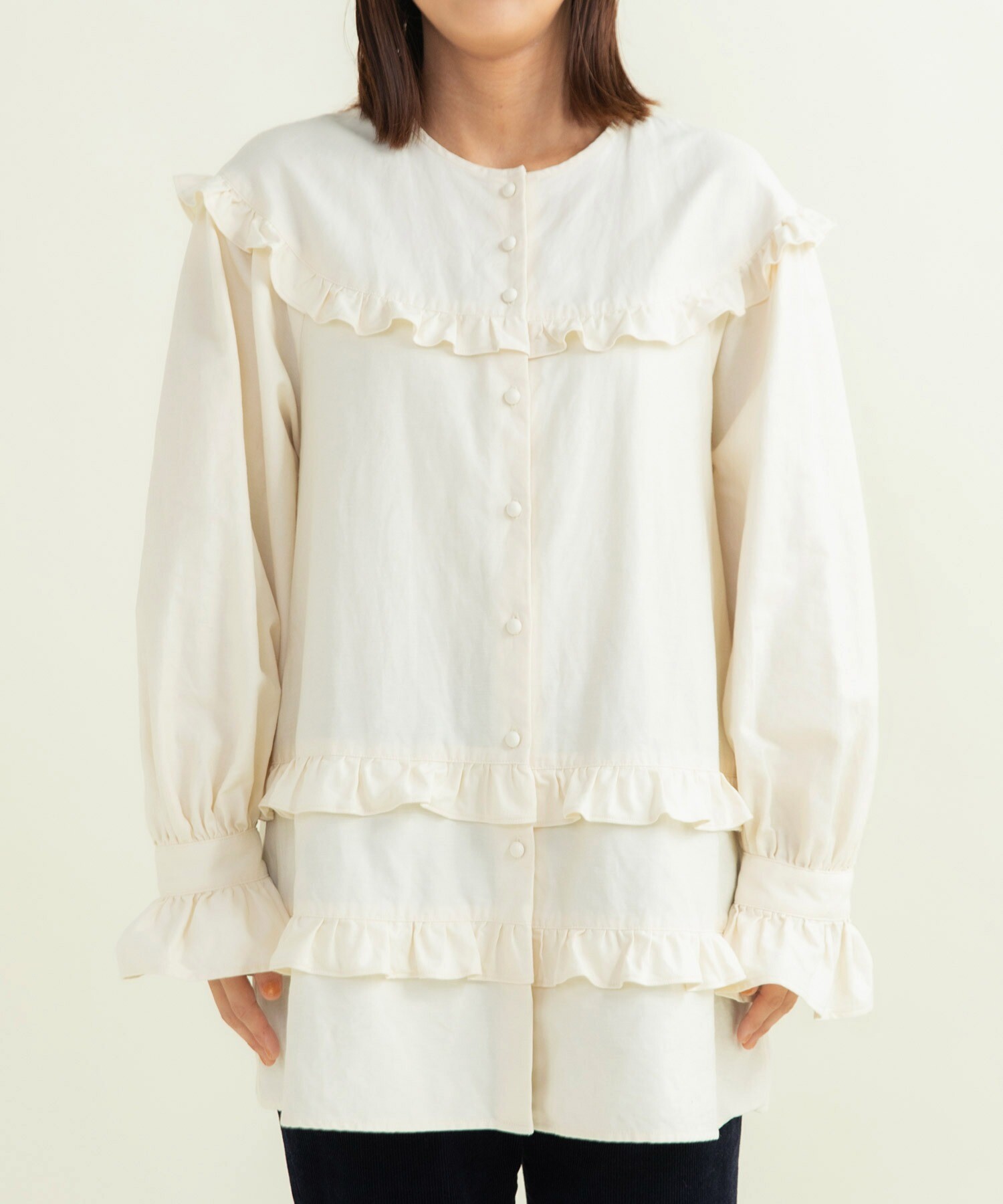 AMBIDEX Store ○ライトバックサテン フリルティアードブラウス(F