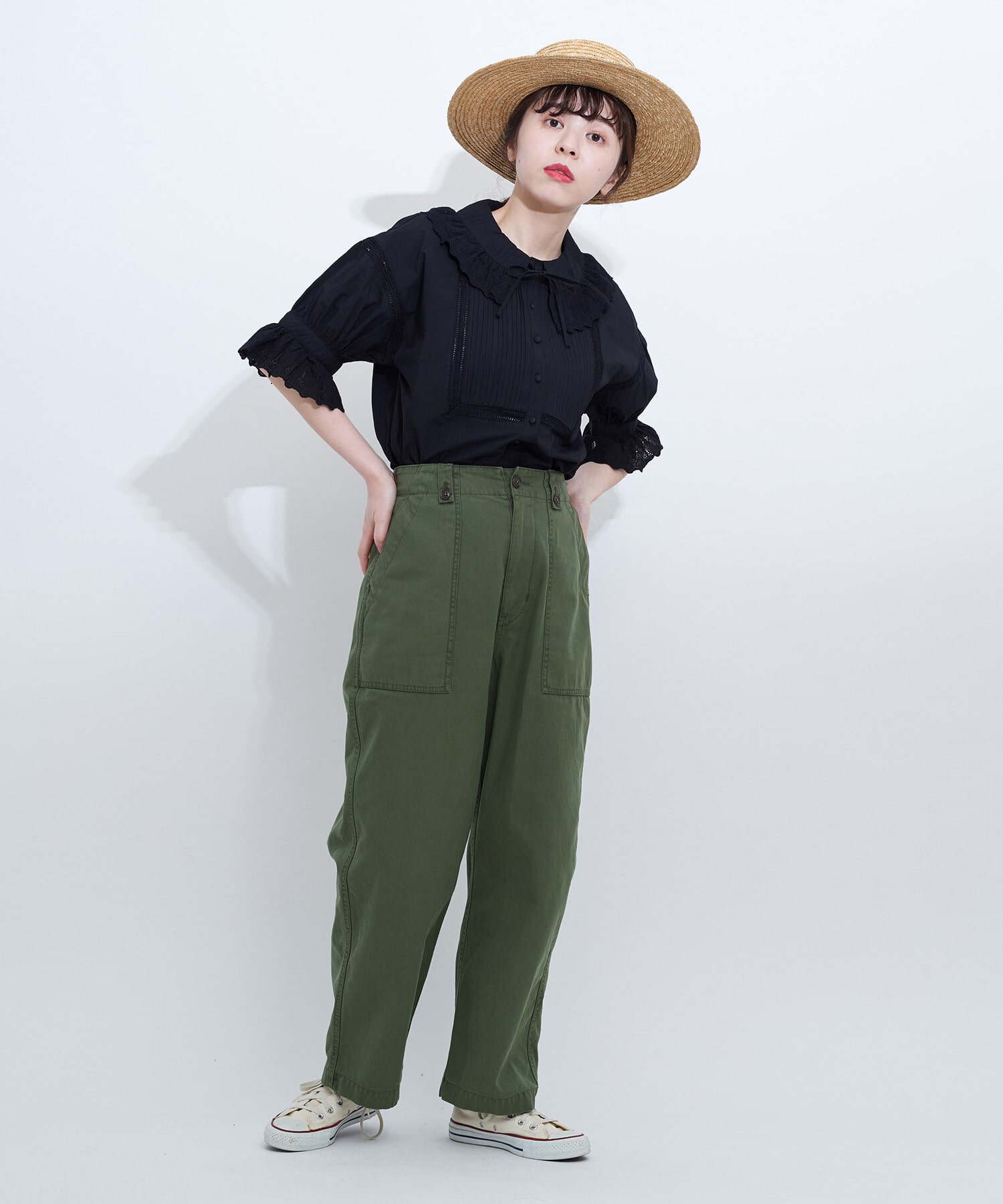 <今期>Child Woman ピンタックフリルドッキング5分袖T シャツ