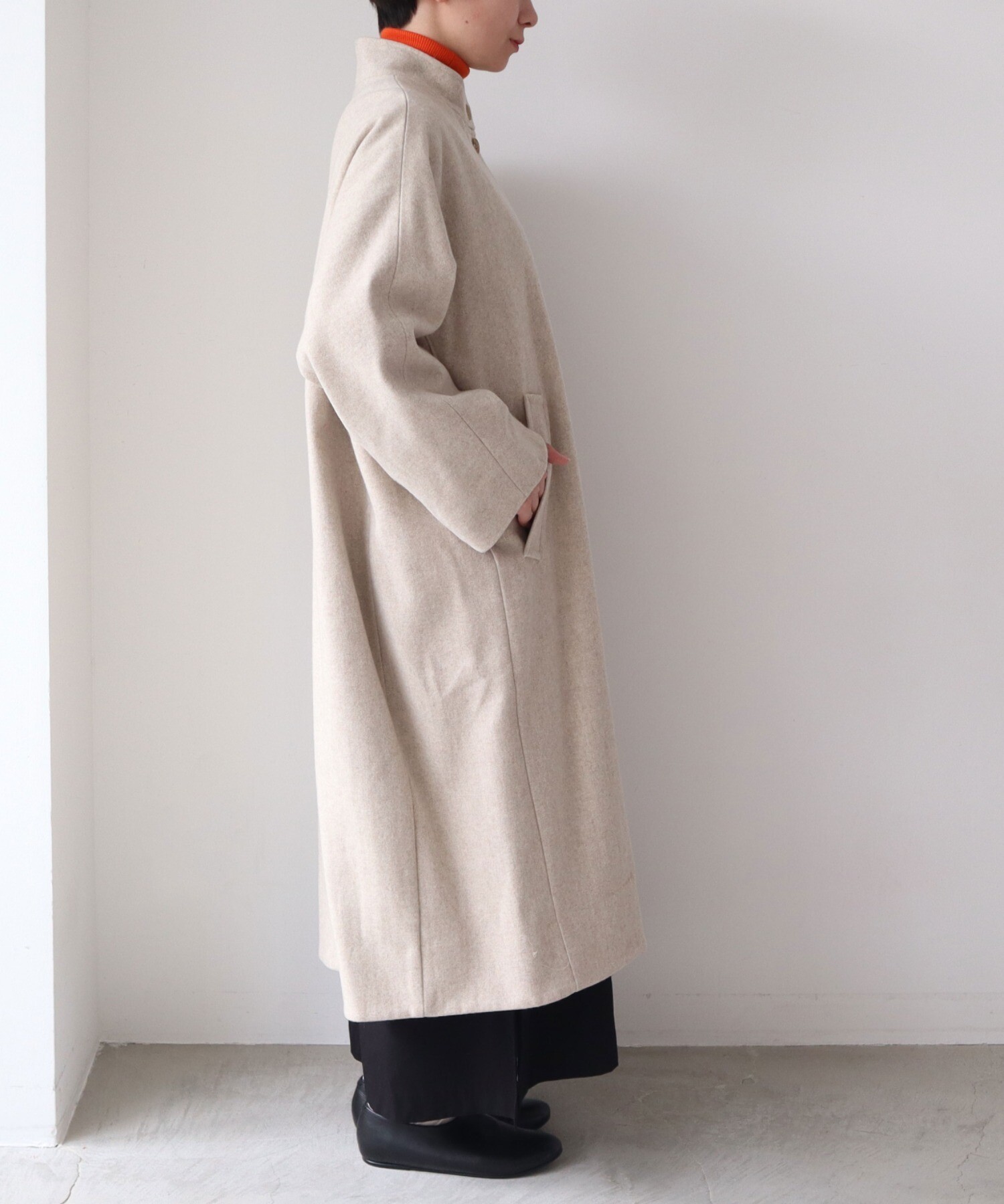 Wool/super100 wide stand collar　コート定価は39600円でした