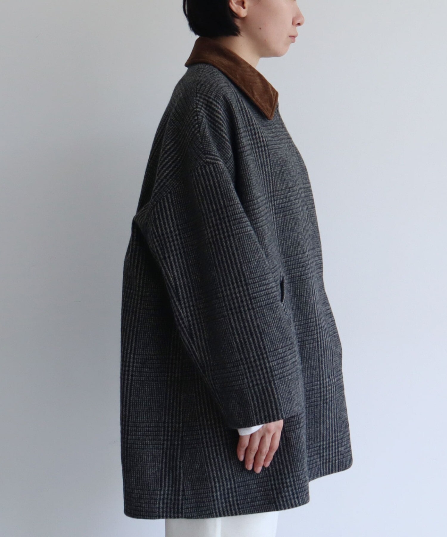 AMBIDEX Store △Wool/Check bal collar short コート(F チェック): yuni