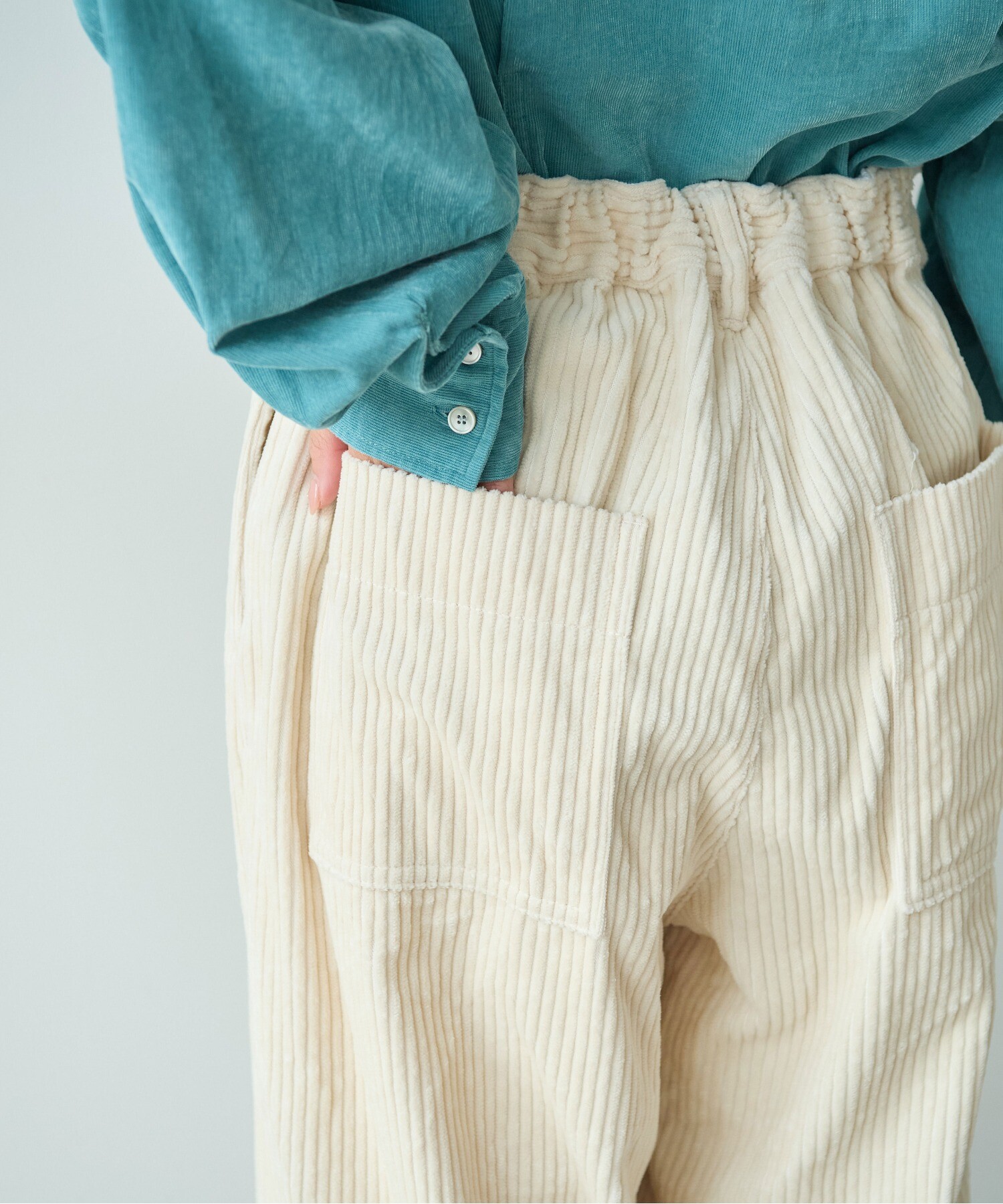 AMBIDEX Store ○コットンコーデュロイ バックゴムワイドパンツ(M クロ