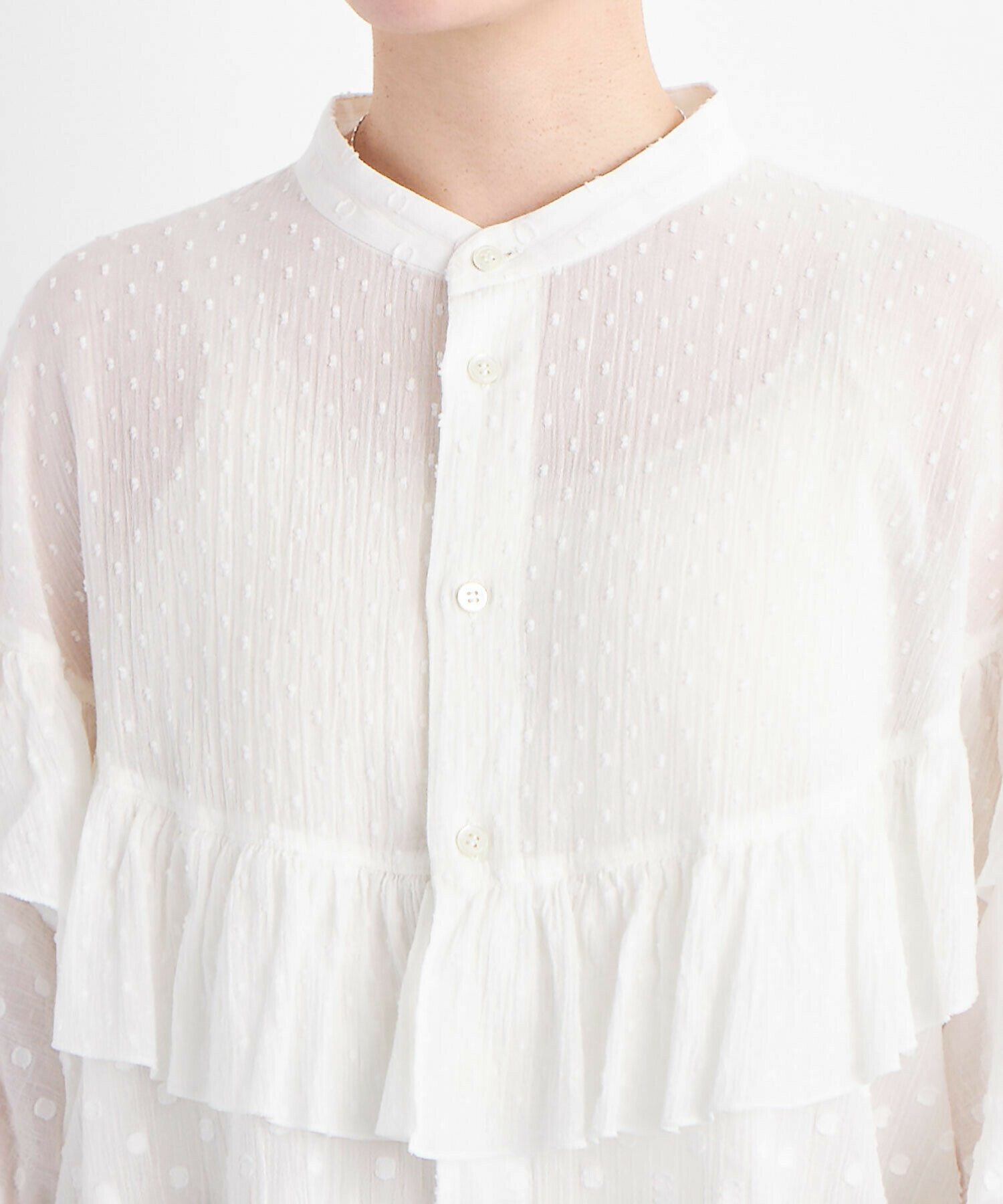 AMBIDEX Store DOT CUT DOBBY ROUND FRILL ブラウス(F WHITE): buoybuoy