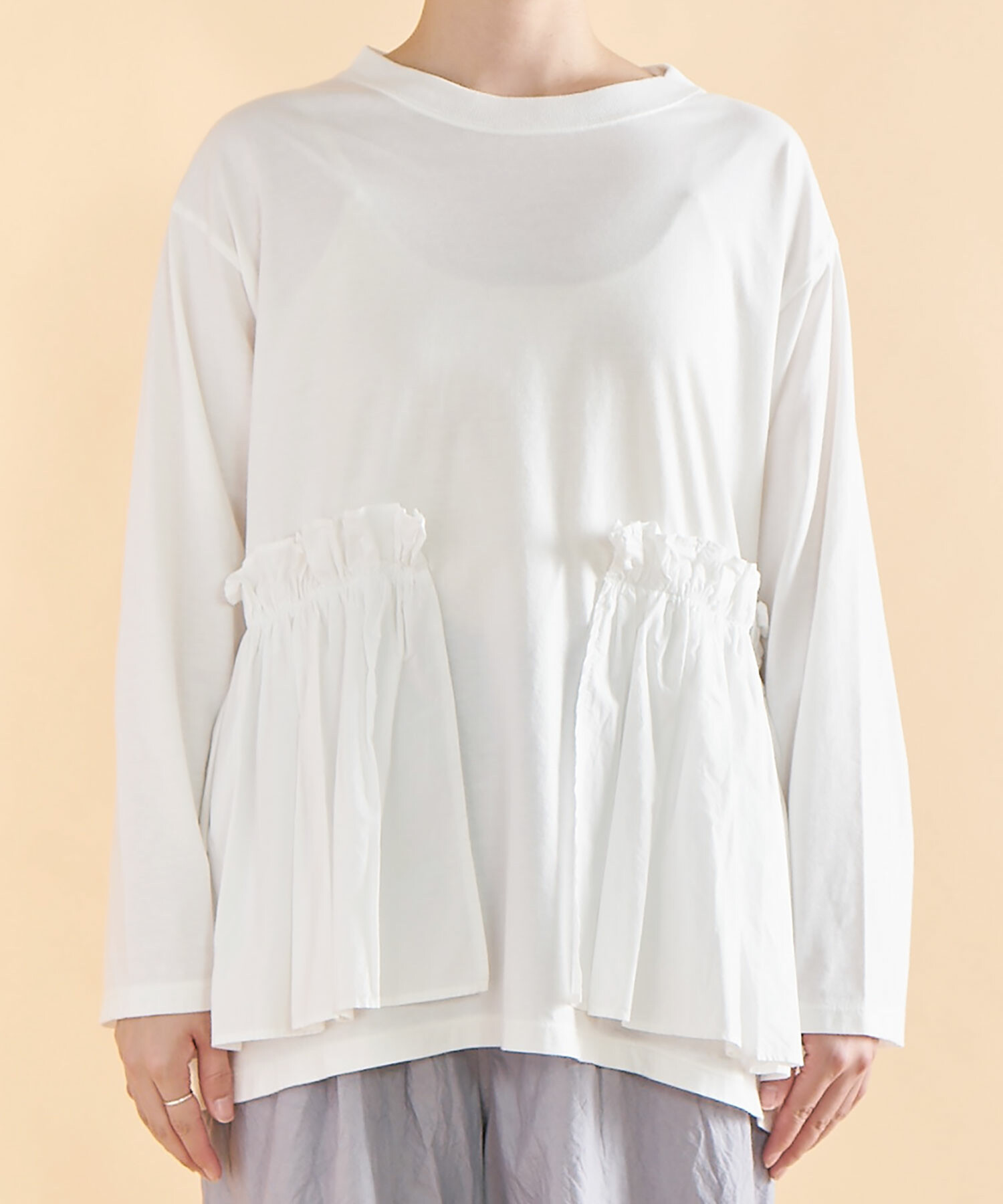 AMBIDEX Store ○ラスティック天竺 SIDE SHADE Tシャツ(F WHITE): FLAT 