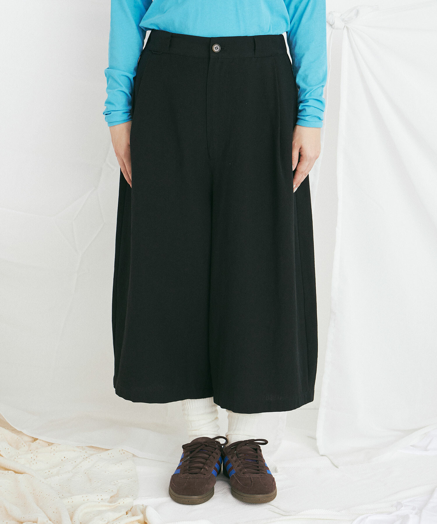 AMBIDEX Store ウール/コットン hira washer CROPPED パンツ(F BLACK