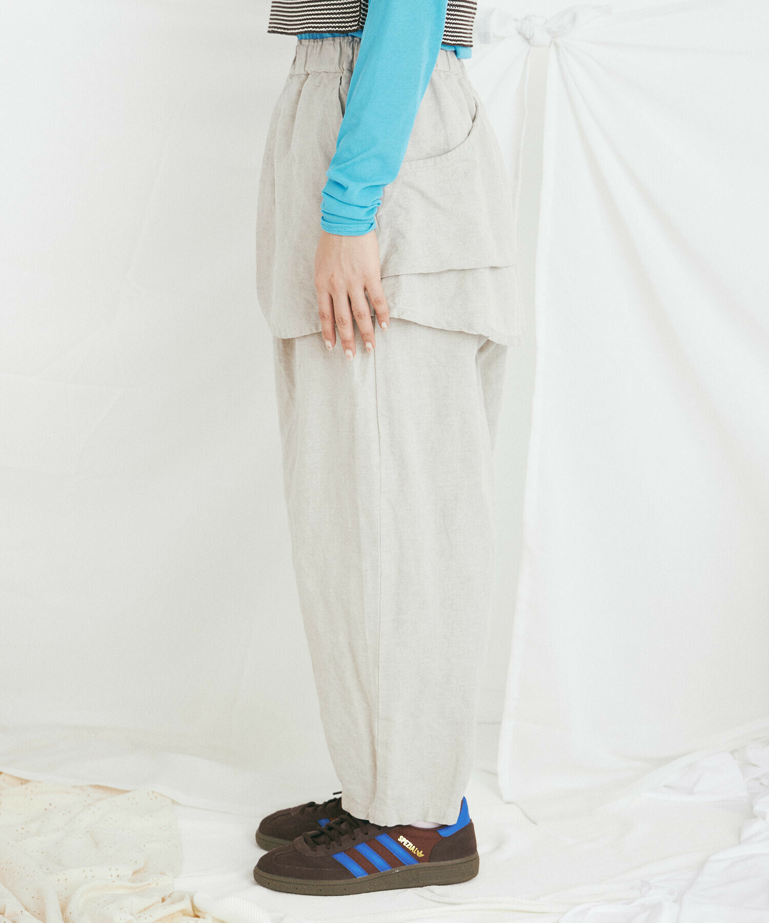 AMBIDEX Store Li/Cクロスワッシャー/CHECK APLON パンツ(F BLACK