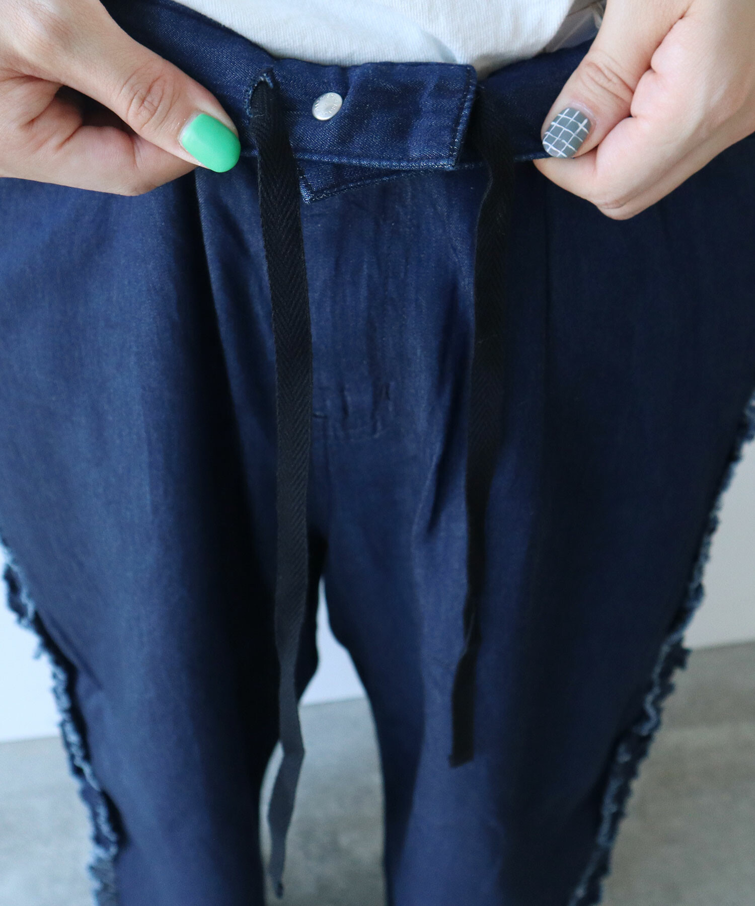 AMBIDEX Store 5.5oz LIGHT DENIM SIDE FRILL パンツ(F LIGHT BLUE