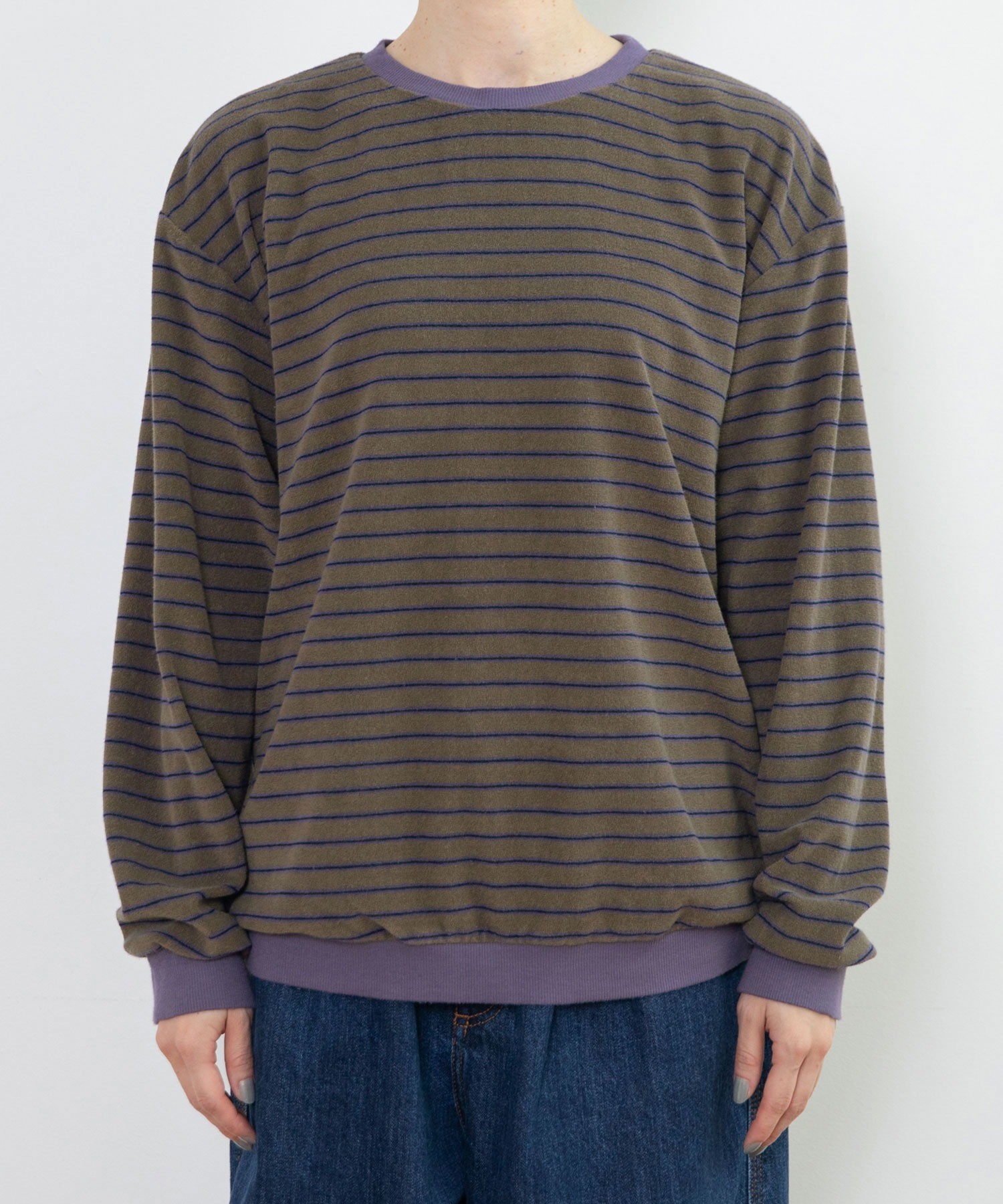 AMBIDEX Store 製品染めパイルボーダー クルーネックプルオーバー(F