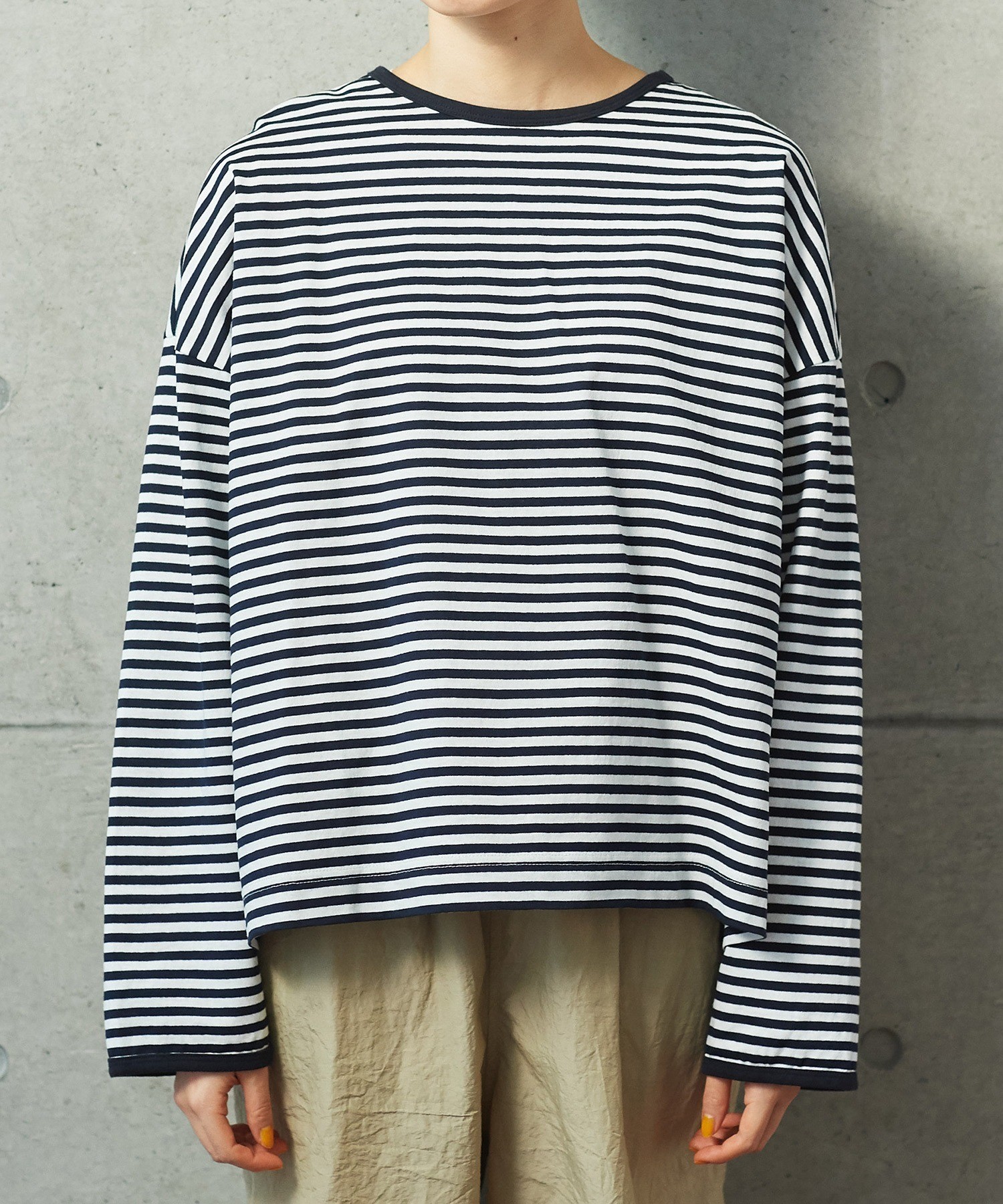 AMBIDEX Store ボーダー配色バインダー 長袖BIGカットソー【BASIC