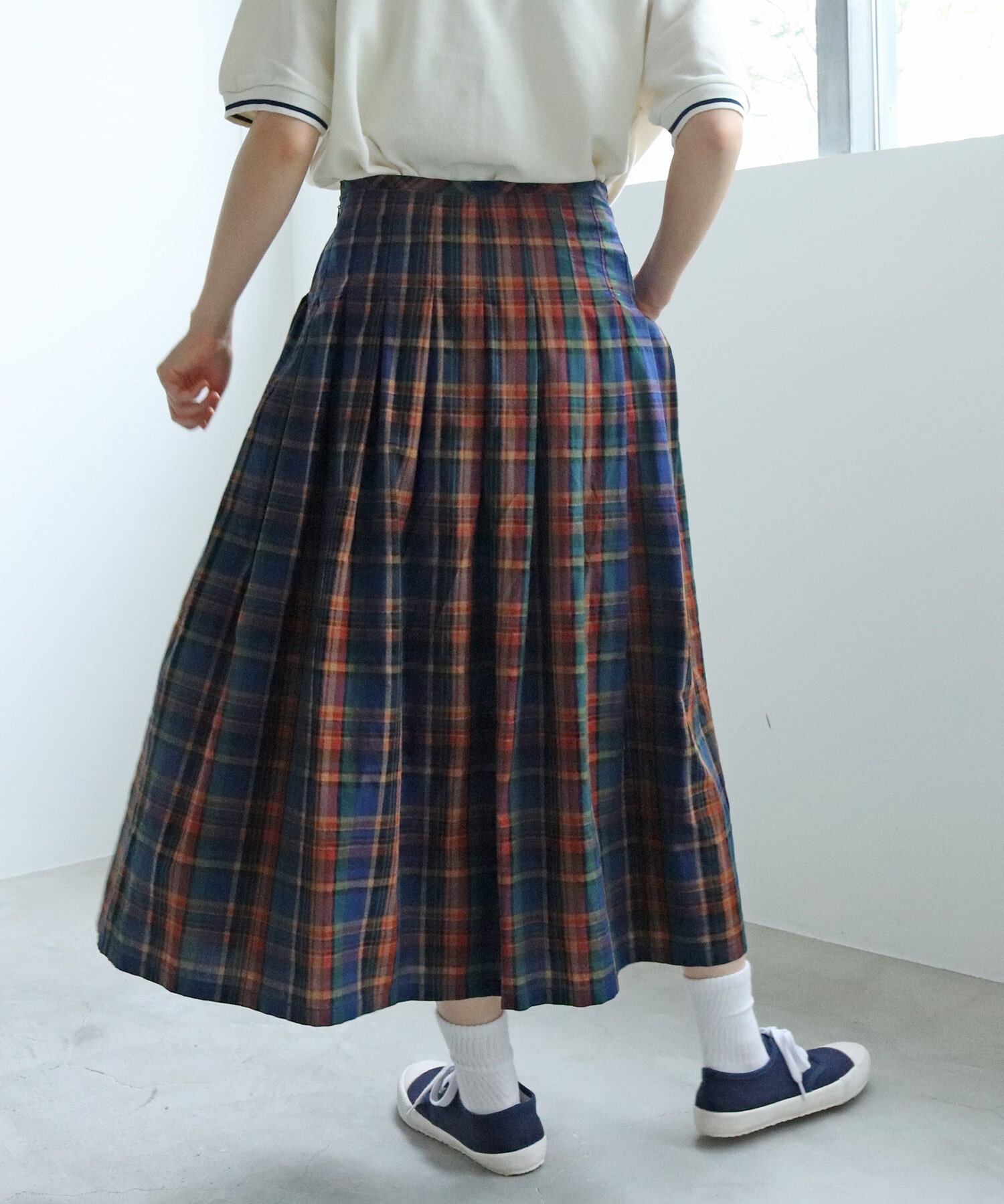 AMBIDEX Store 〇マドラスチェック江戸炊き プリーツスカート 