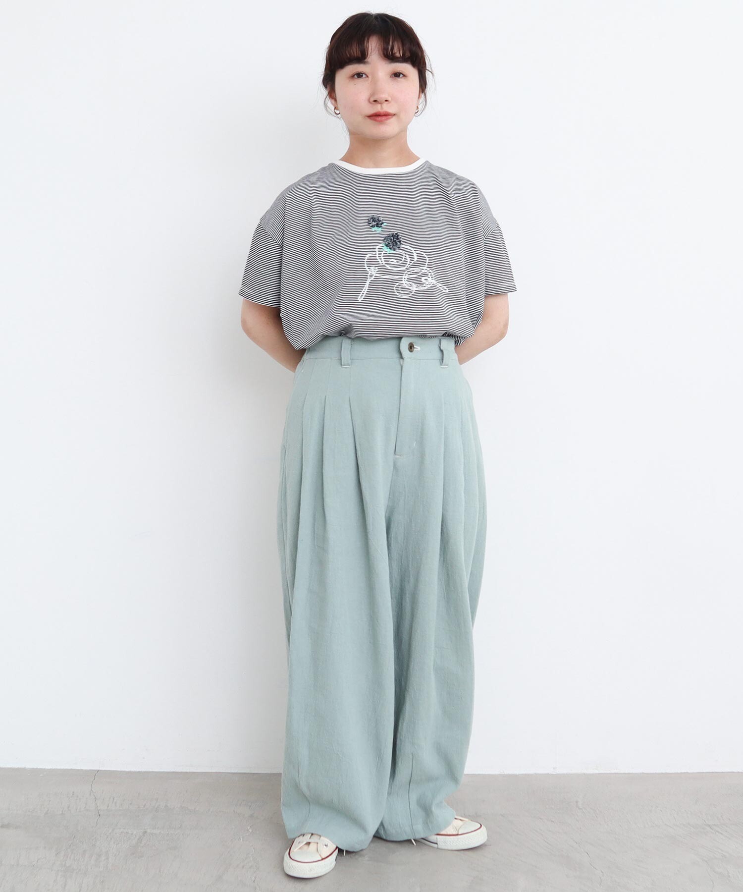 AMBIDEX Store 〇おやつの時間 テープ刺繍Tシャツ(F ボーダー