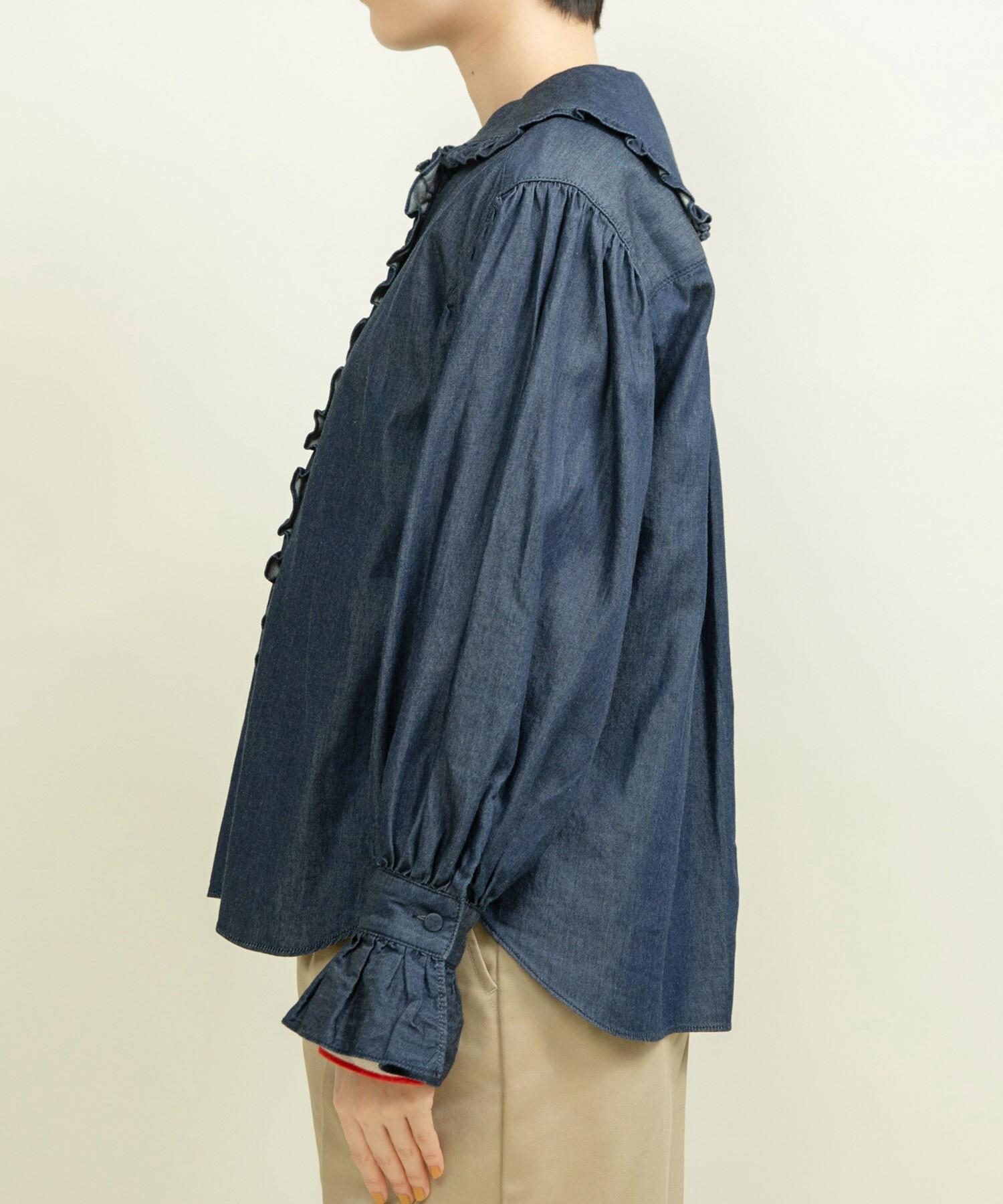 AMBIDEX Store ○ライトオンスデニム フリルセーラーシャツブラウス(F