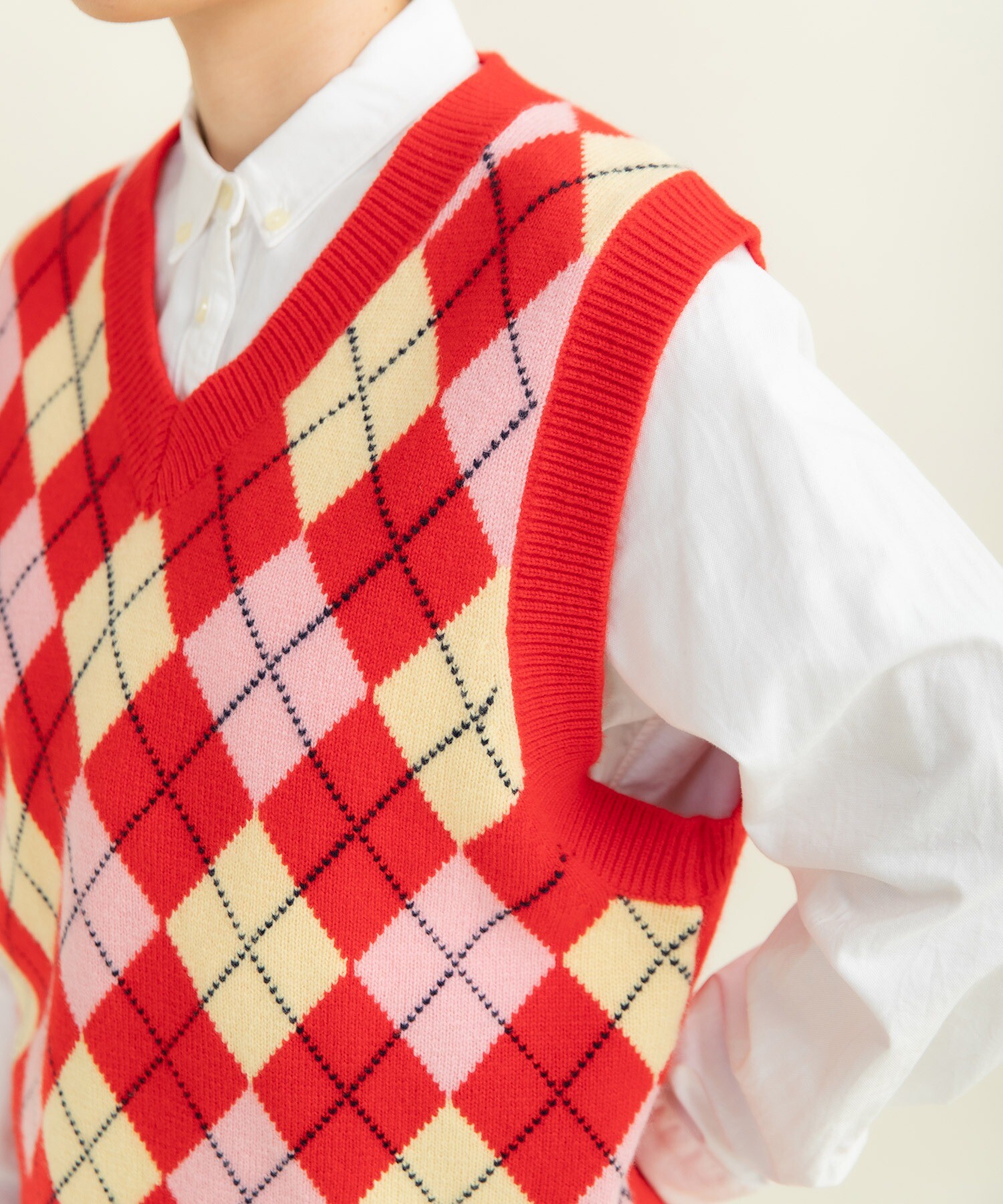 AMBIDEX Store ○メリノウール アーガイルⅤネックベスト(F コン