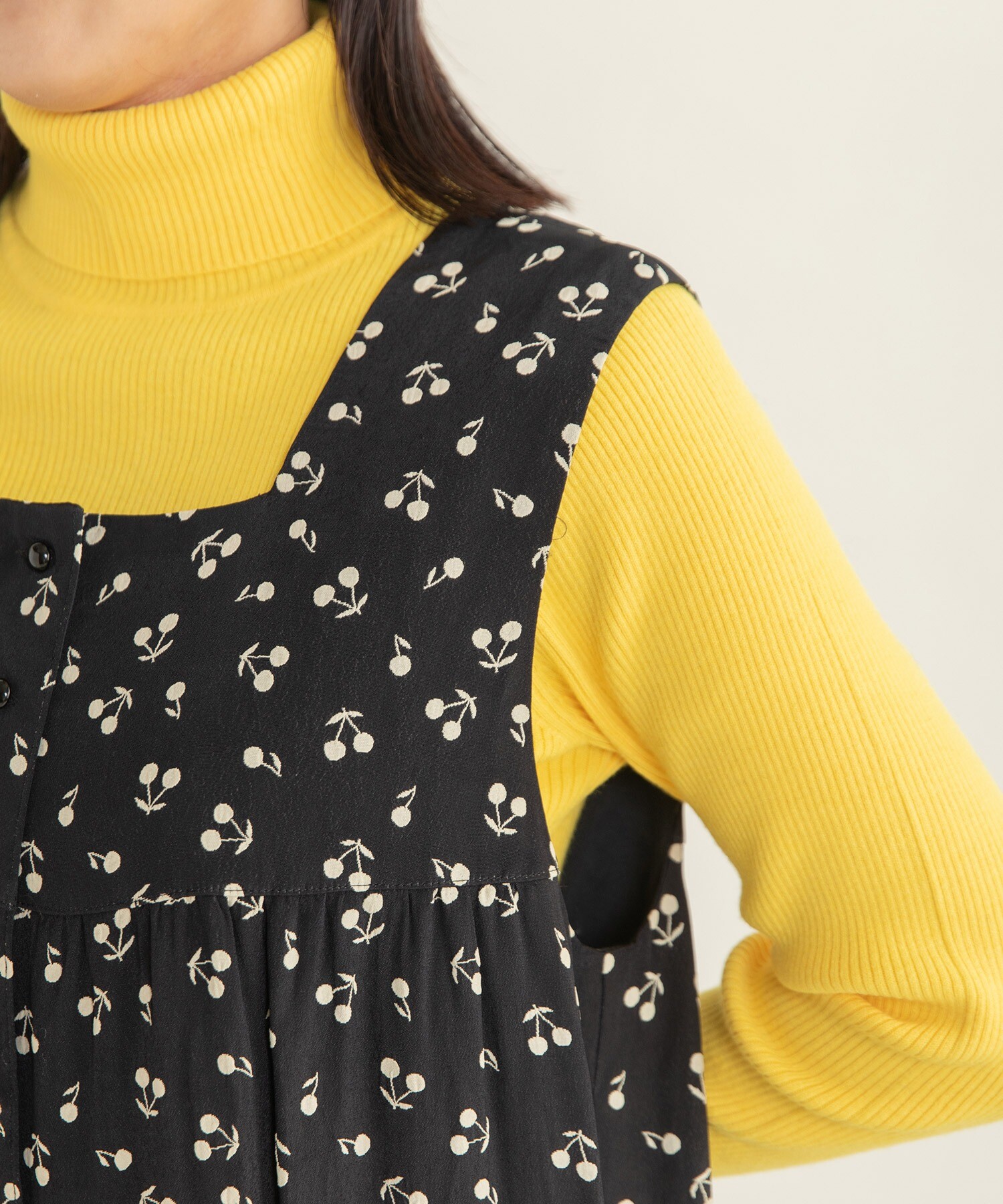 AMBIDEX Store ○チェリー風通ジャカード スクエアネック ノースリ