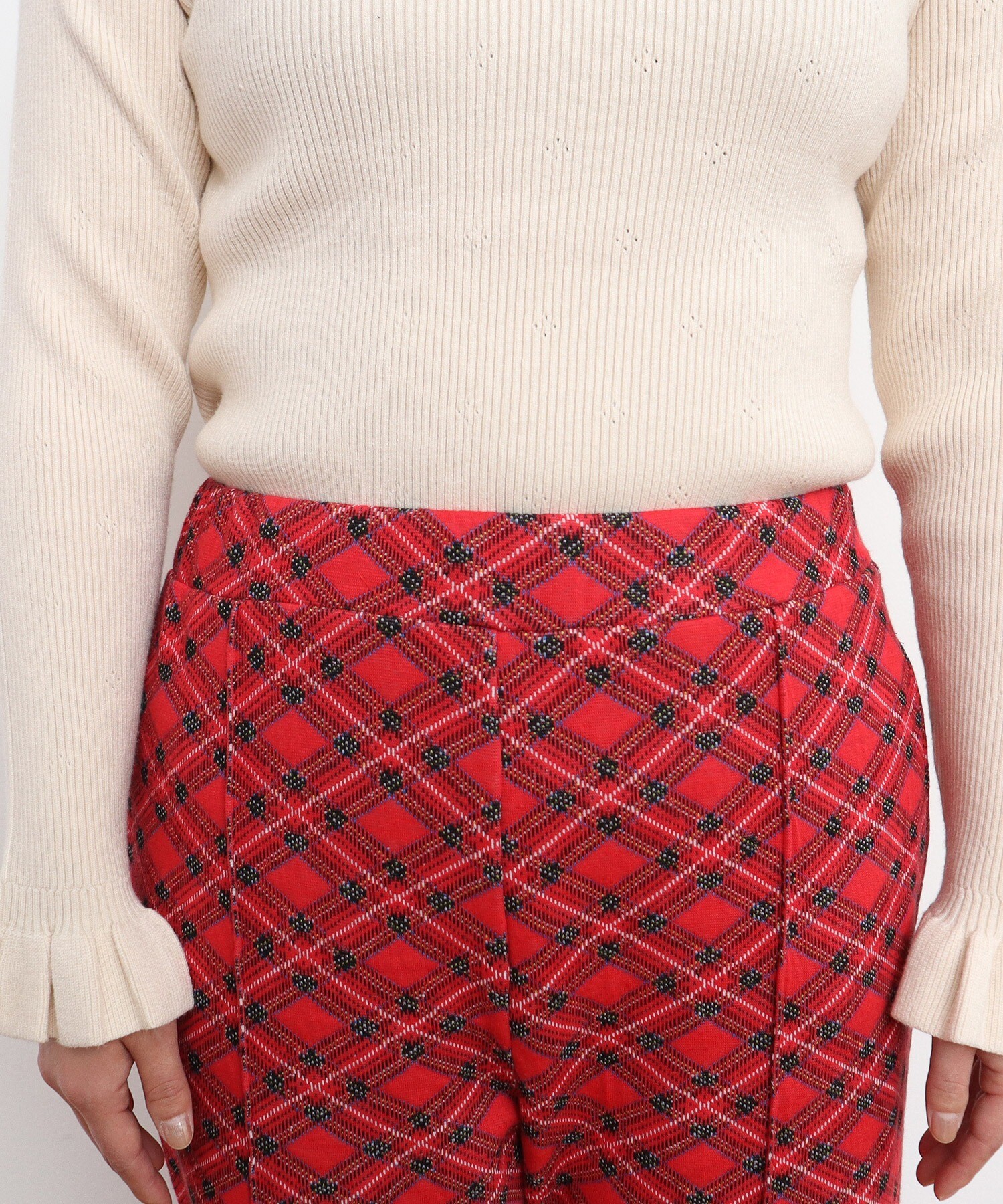 AMBIDEX Store チェック柄キルトジャカード イージーパンツ(F アカ