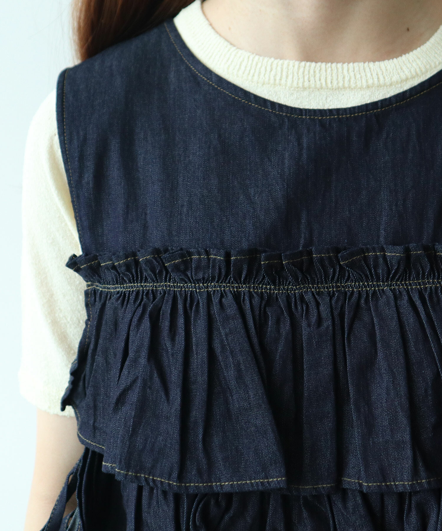 AMBIDEX Store △〇 5.5oz denim furifuri ベスト(F アオ