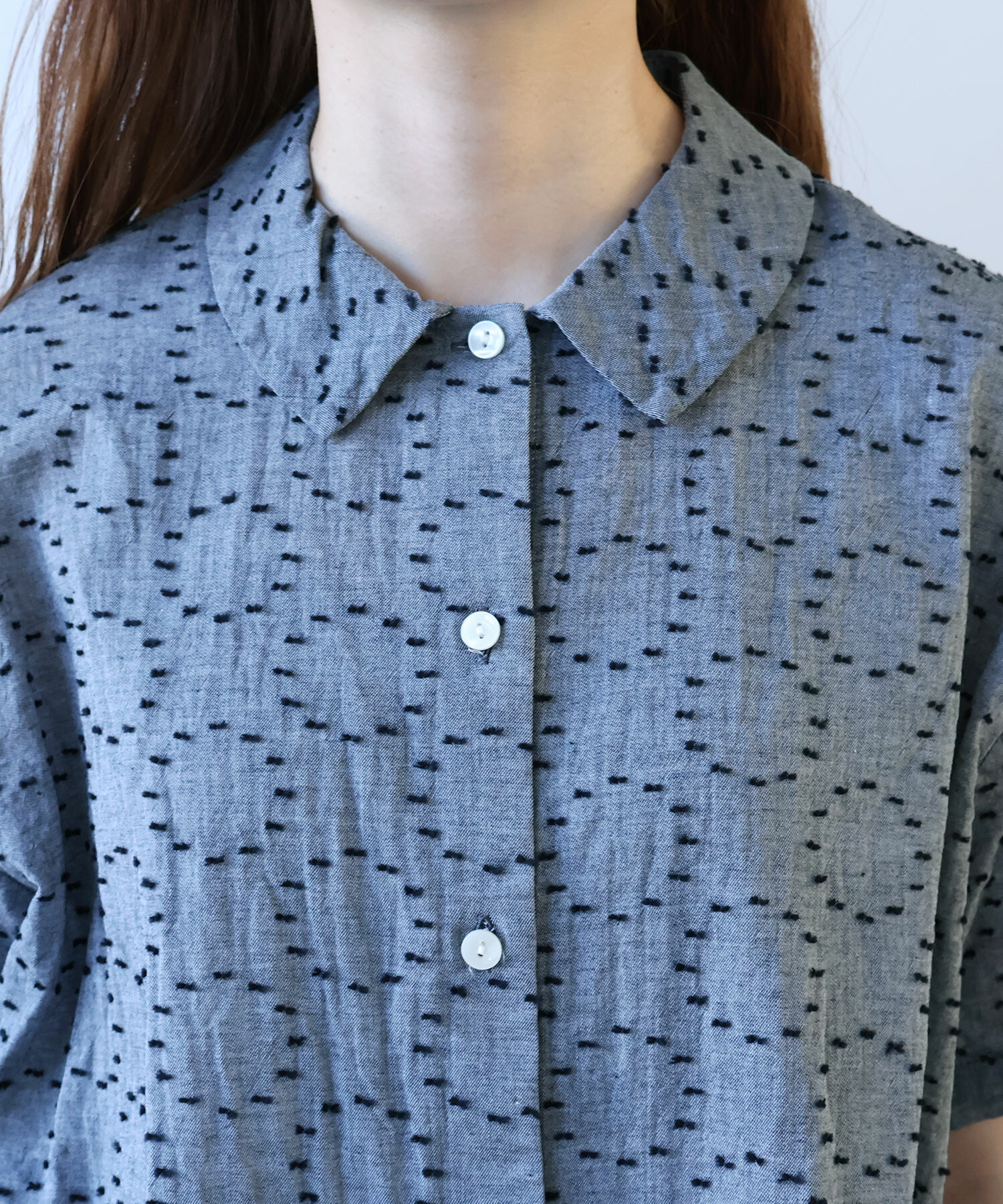 AMBIDEX Store ドットカット ジャカード まるシャツ(F アオ