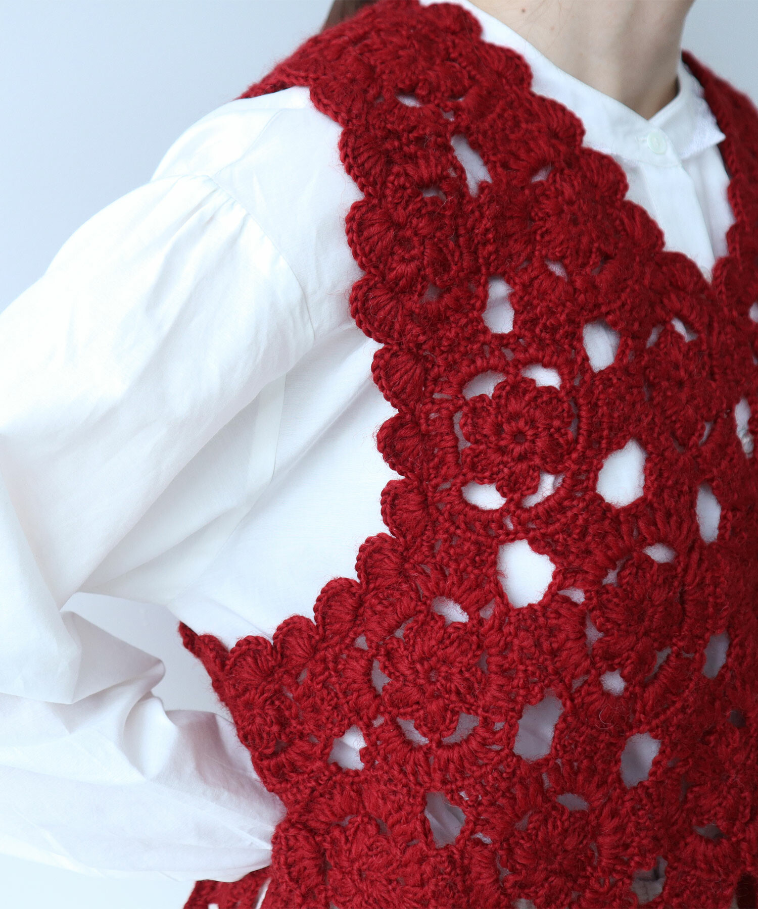 AMBIDEX Store ○ ネパールハンドニット かぎ針レース ベスト(F シロ