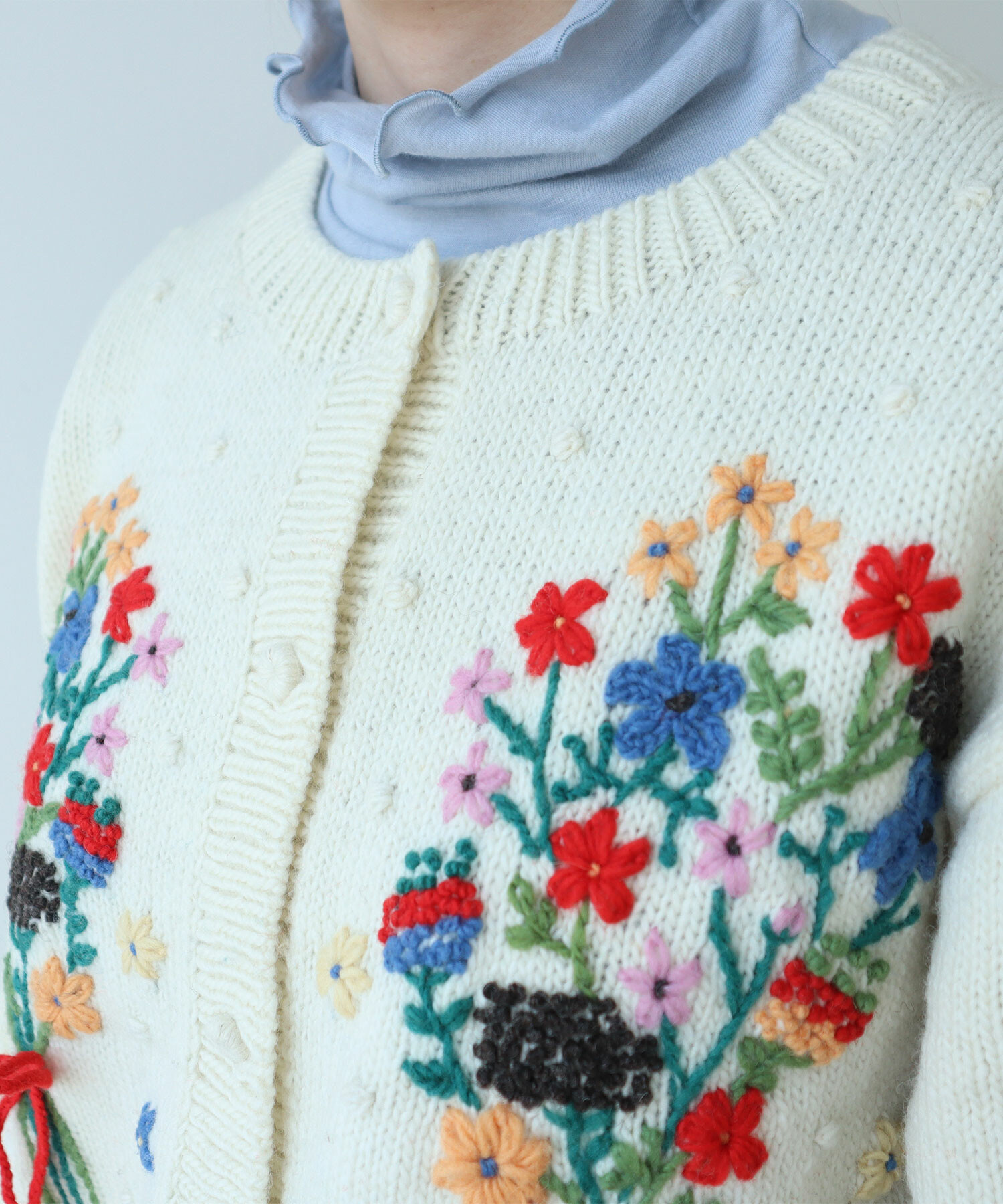 AMBIDEX Store △〇 ペルーハンドニット ブーケ刺繍 カーディガン(F