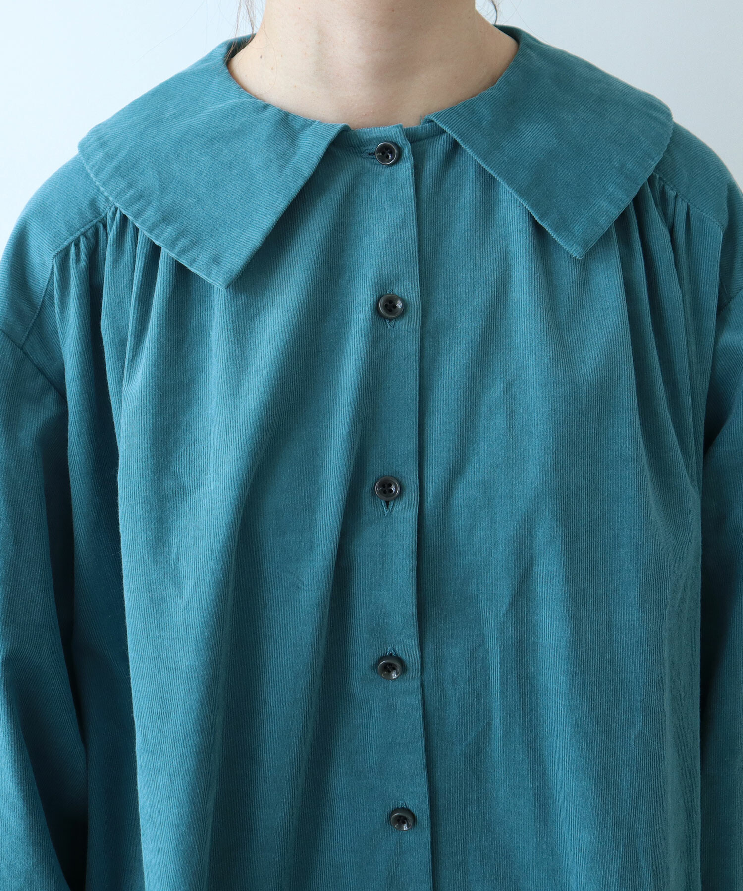 シャム子 AMBIDEX Store 〇 21Wシャツコール 角襟ギャザーワンピース(F ブルー