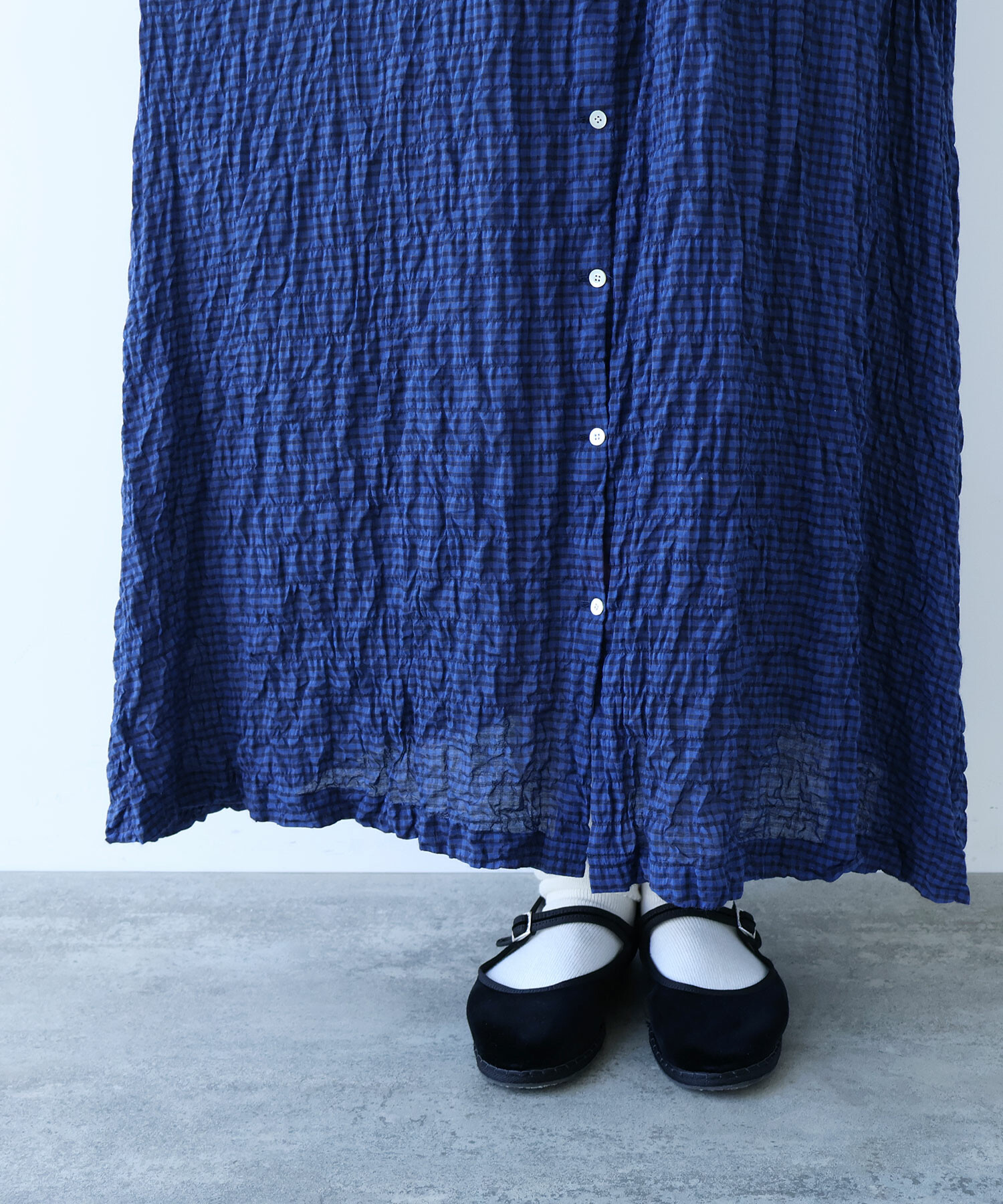 AMBIDEX Store ○ shirring mini check ワンピース(F アオ): bulle de