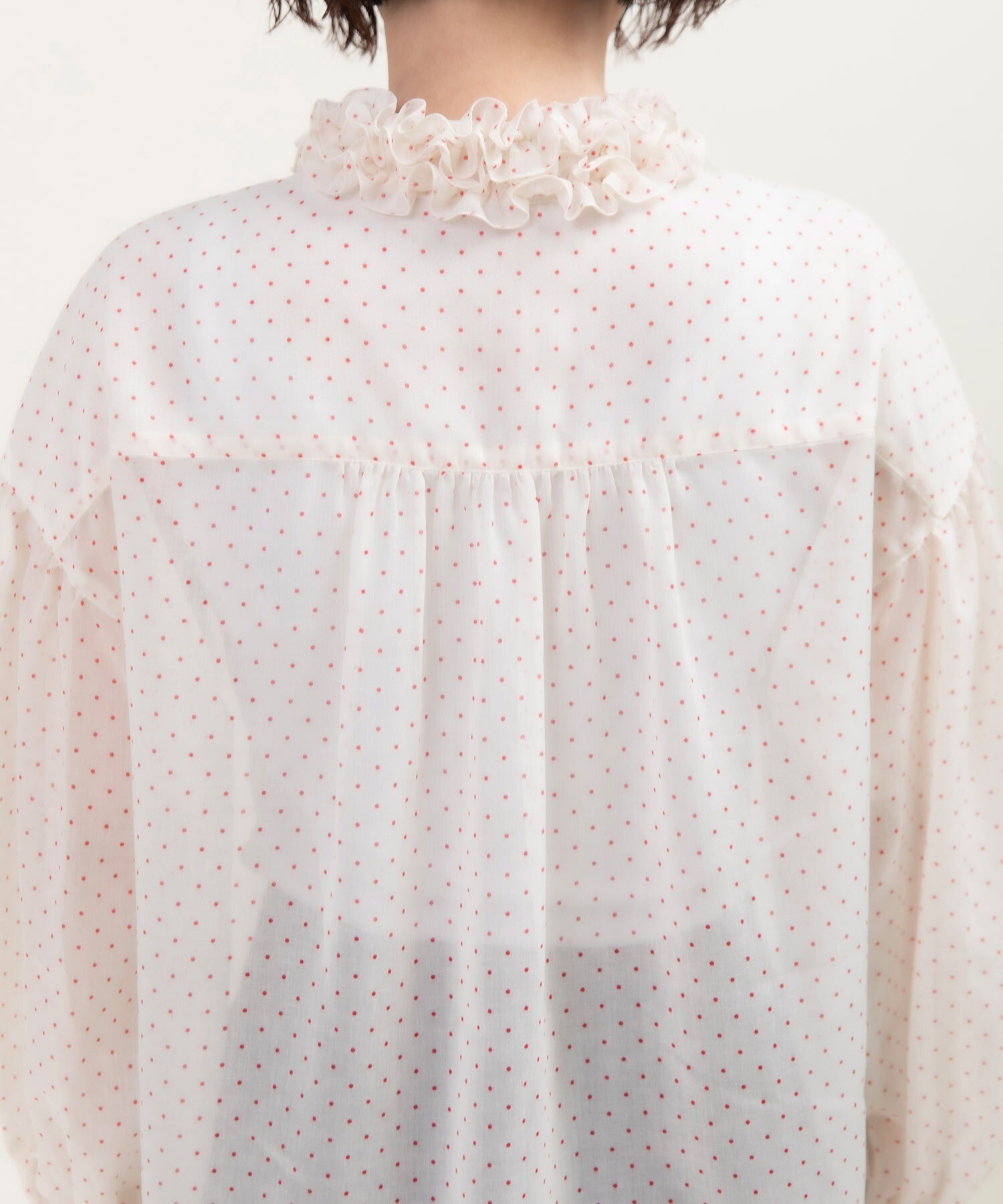 シアードットプリント 2段フリル襟ブラウス