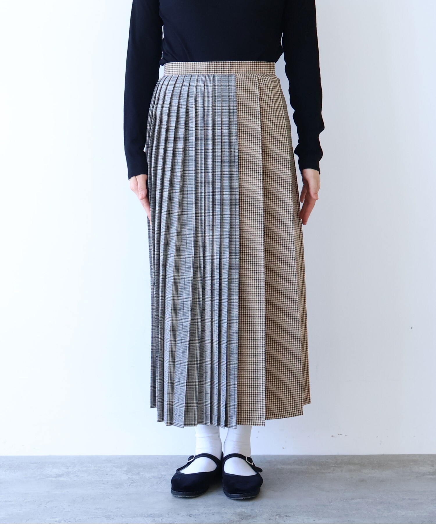AMBIDEX Store ○ウール ポリエステル Check switch pleated スカート