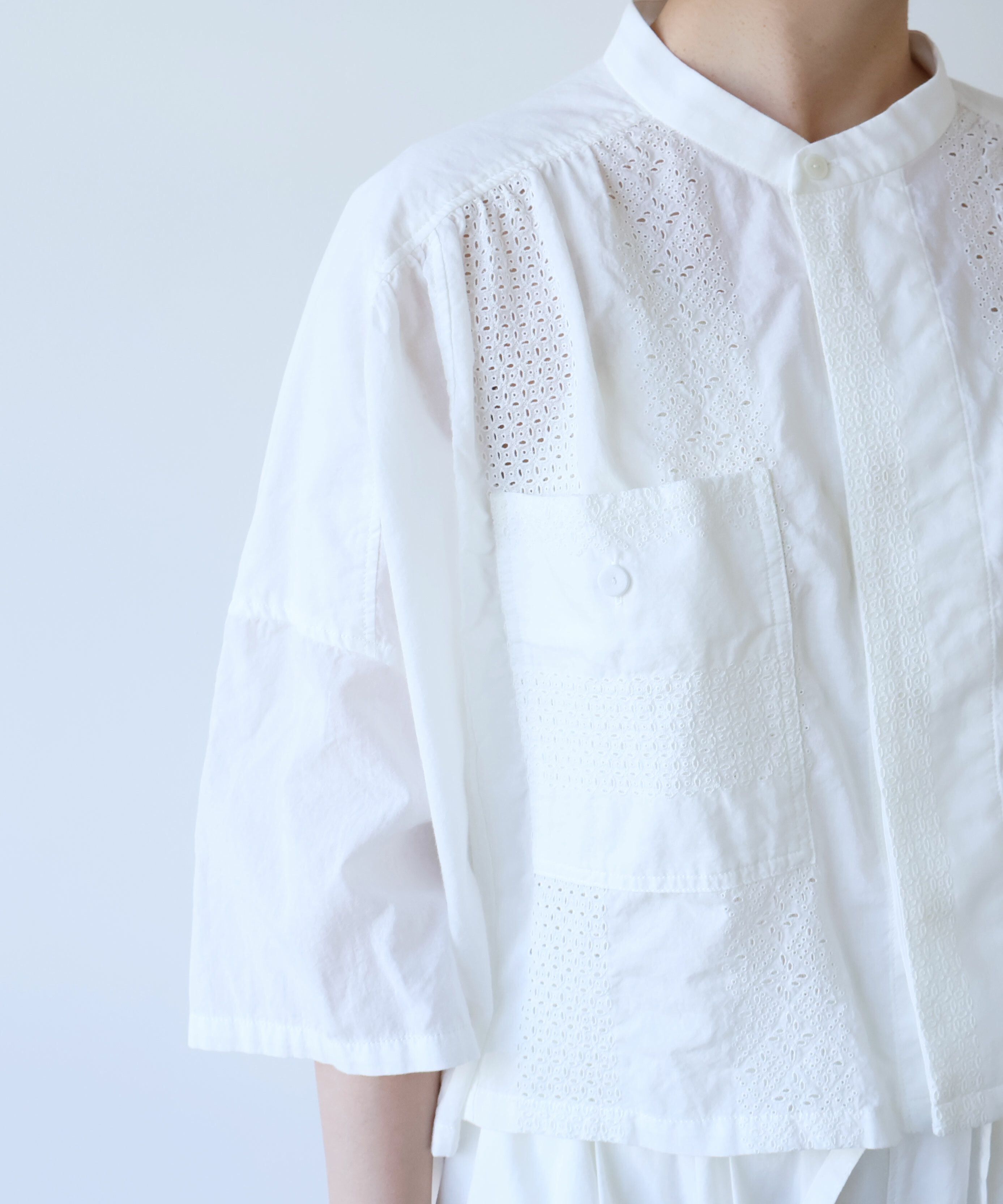 AMBIDEX Store LACE STRIPE刺繍 square ブラウス(F シロ): buoybuoy