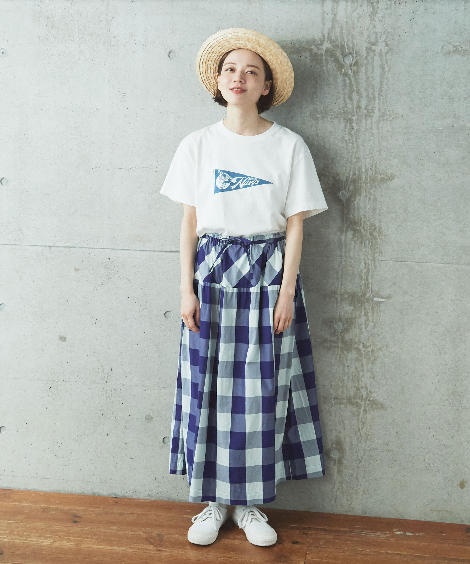 AMBIDEX Store ○江戸炊きブロックチェック ギャザースカート(F アオ 