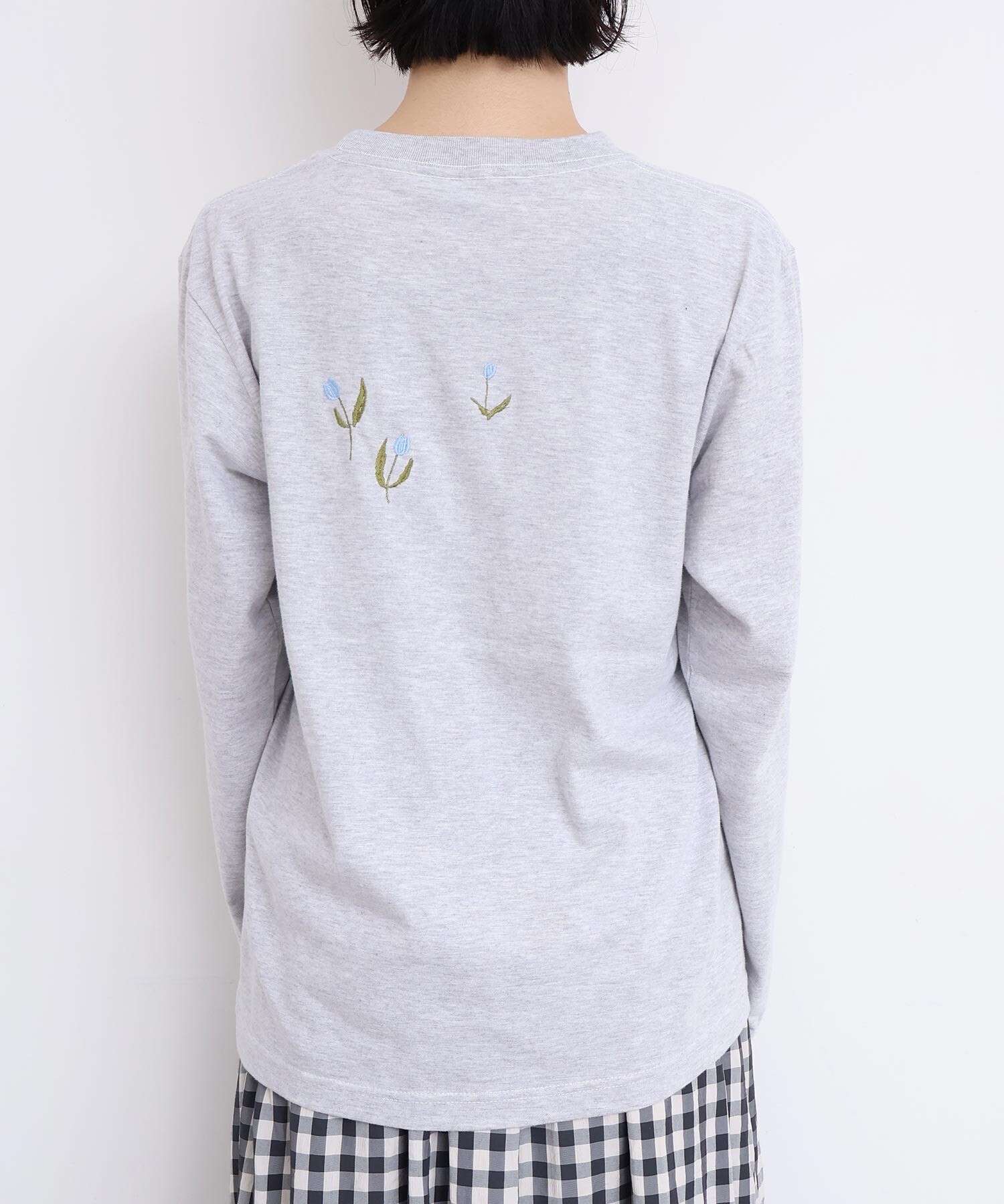 AMBIDEX Store 植物おせわ係 アップリケ刺繍ロンT(F グレー): l